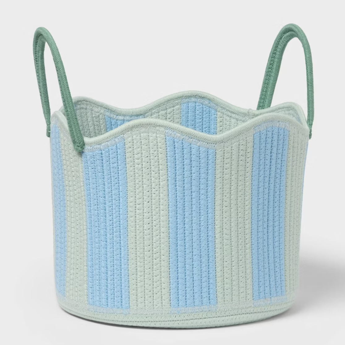Target Pillowfort striped coiled rope kids' decorative storage basket with handles green/blue