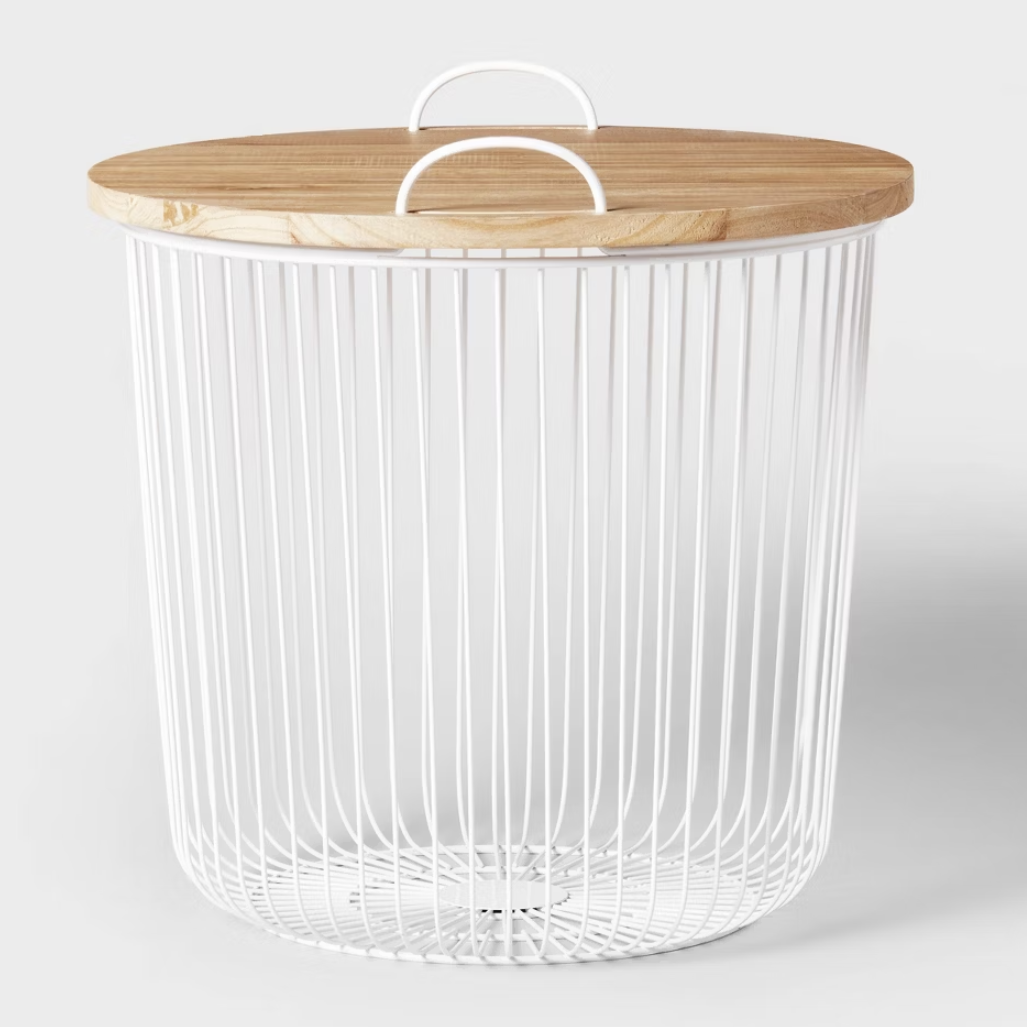 Target Pillowfort white wire storage bin for kids toys