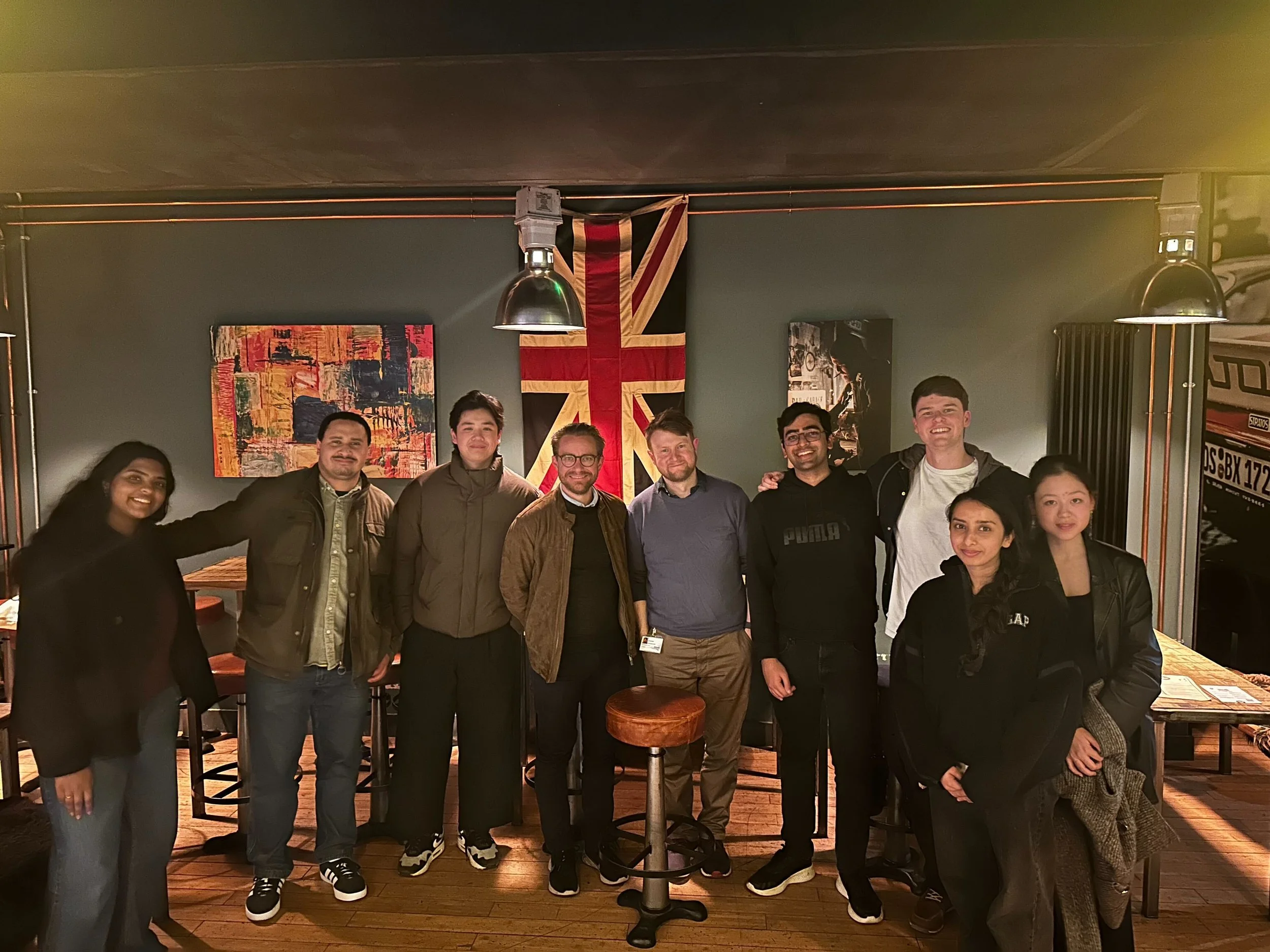 Some of the team taking Prof. Andreas Laustsen-Kiel for a beer, April 2026 