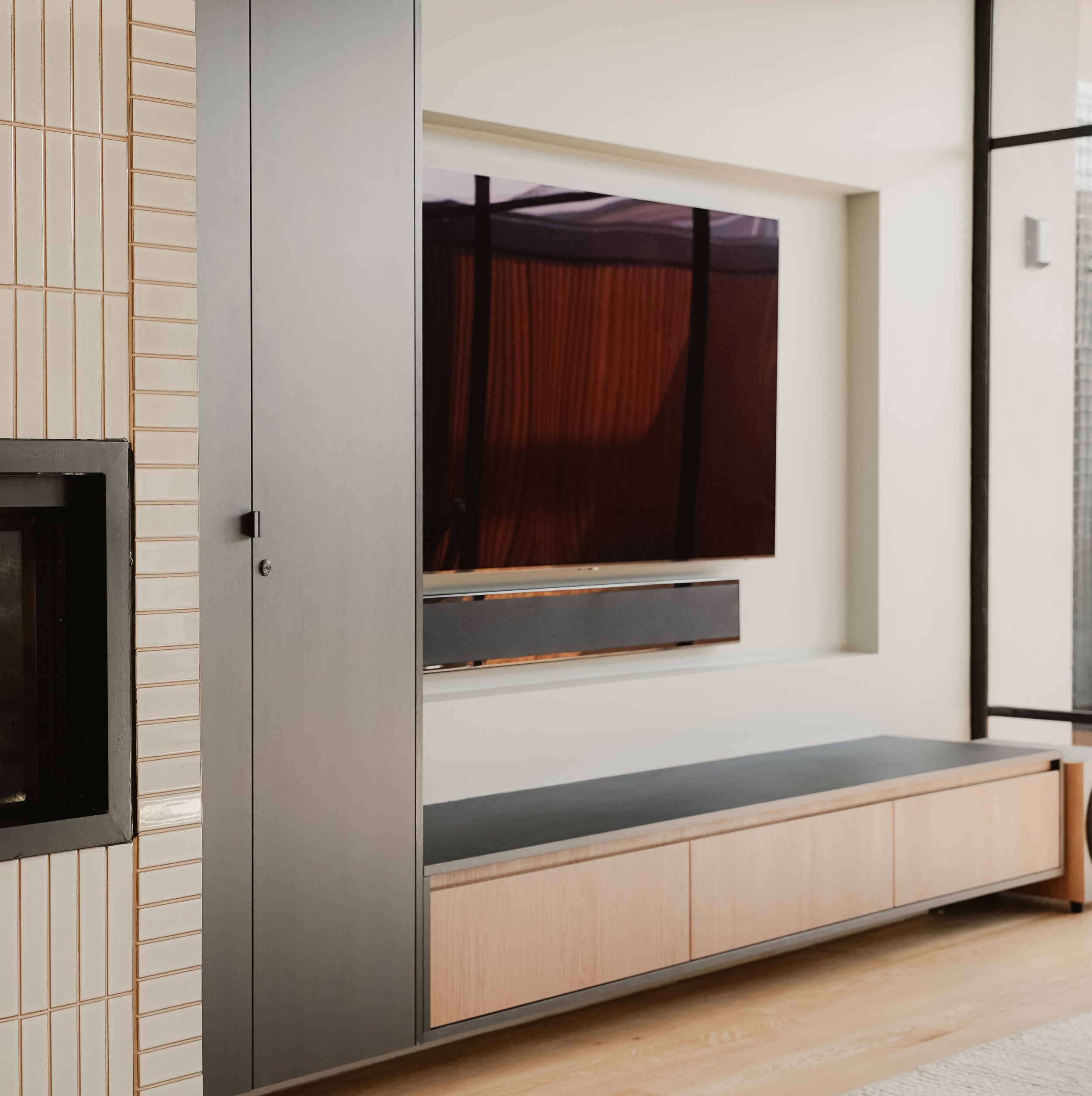 Built in living room cabinets in port melbourne apartment