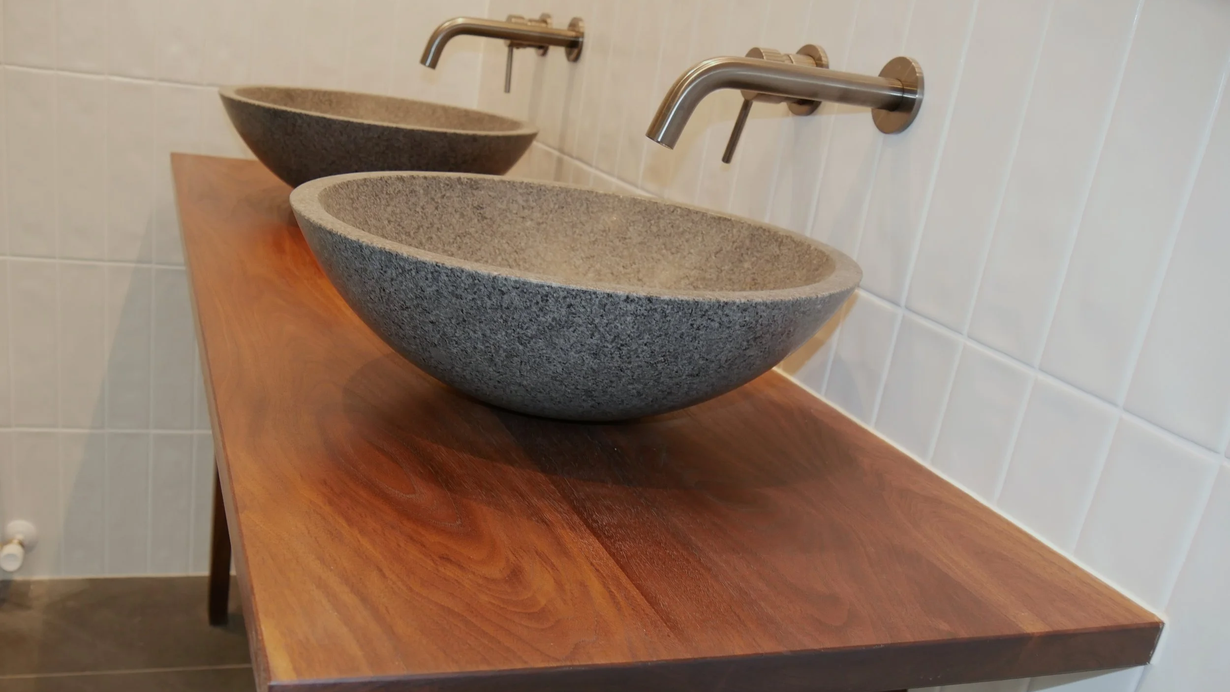 Walnut Vanity with stone basins