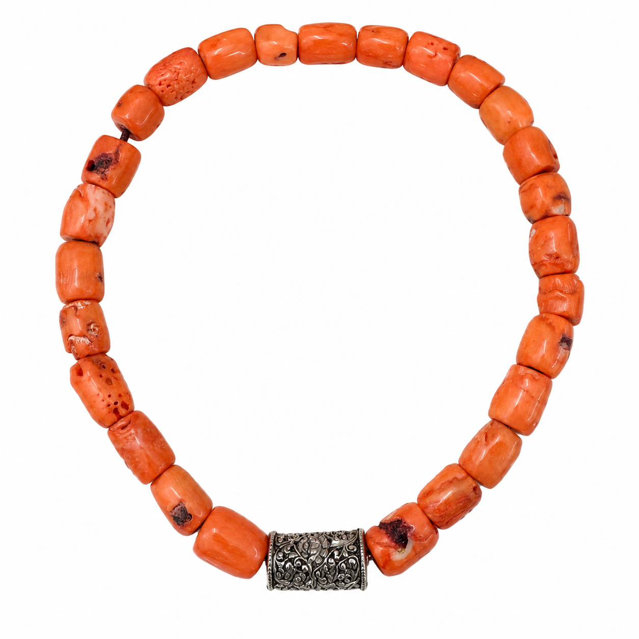 Natural Bamboo Coral Necklace with Antique Tibetan Bead