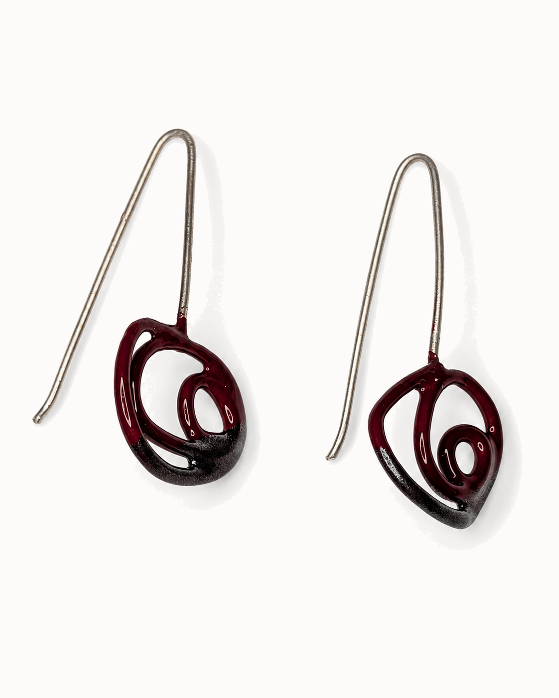 Hand sculptured enamel drops, merlot fading to charcoal.