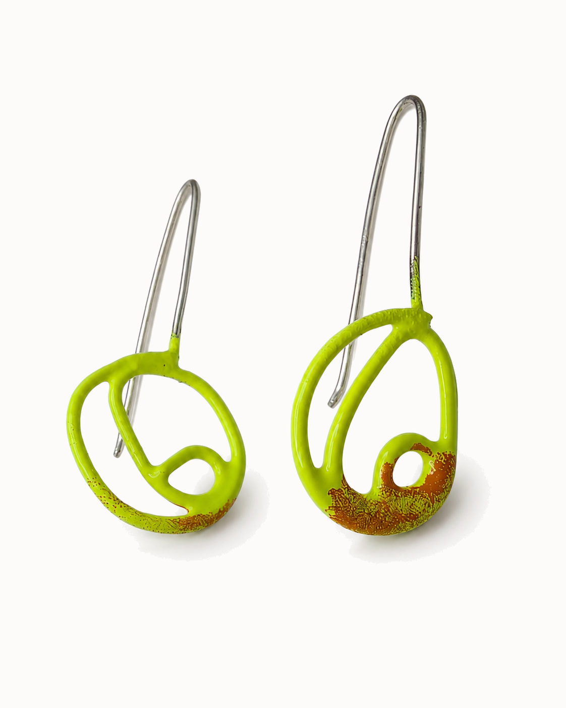 Hand-sculptured  enamel  drops, neon lime melting into amber.