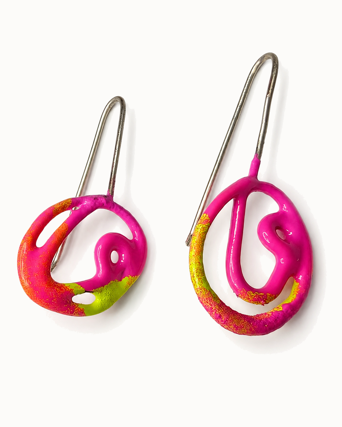 Hand-sculptured  enamel  drops, hot pink into lime.