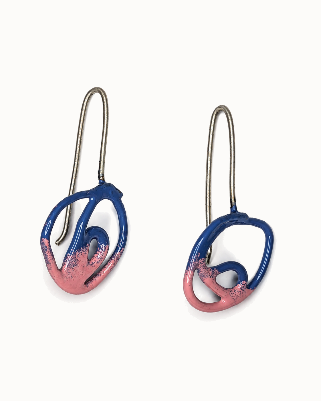 Hand- sculptured enamel drops, navy fading to blush.