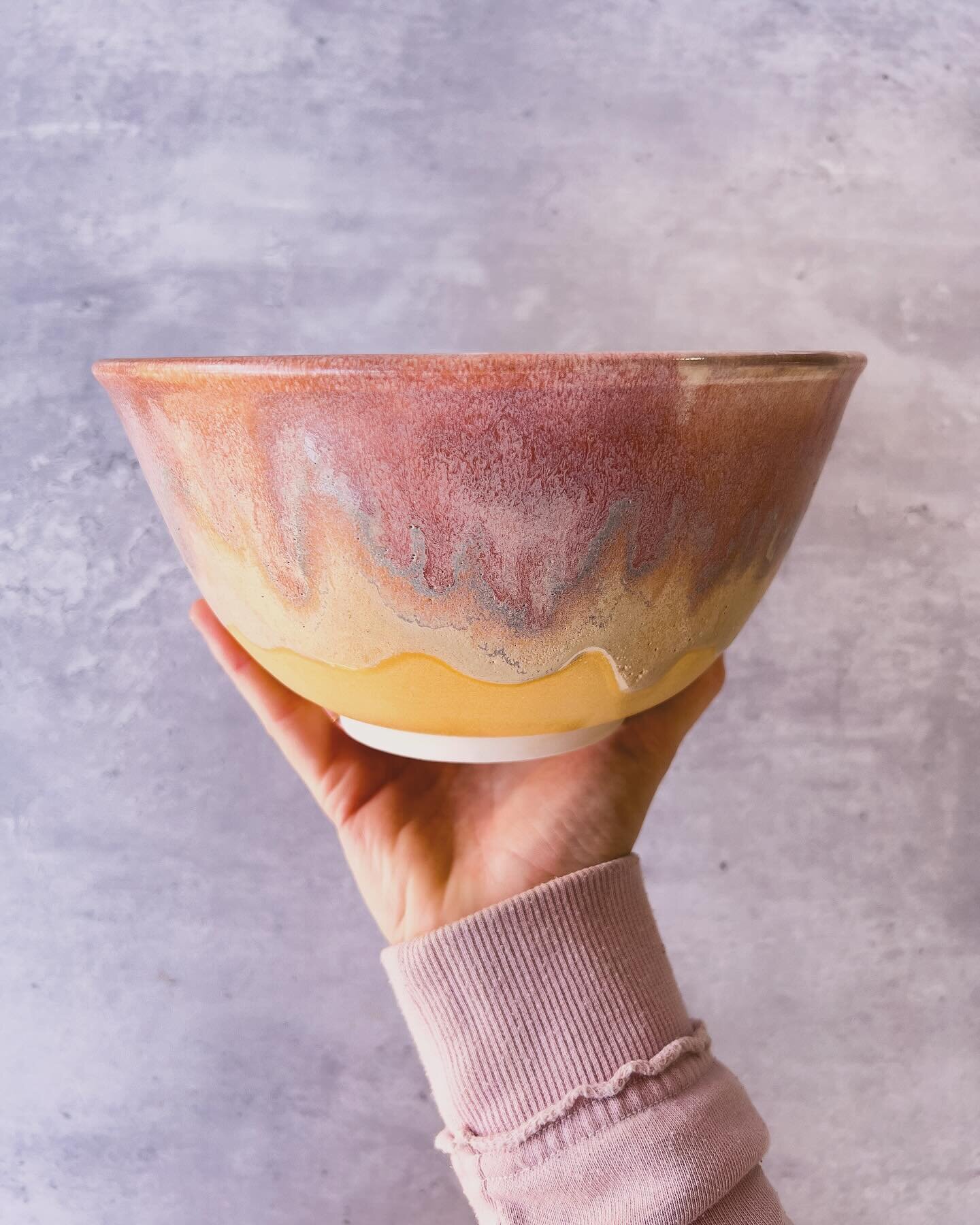 Another day, another pot. This decorative bowl turned out stunning with its yellows, pinks, blues, and greys. It&rsquo;s another, &ldquo;I think I&rsquo;ll have to keep this&rdquo; type piece. The colors are so vibrant! 

This one is made from porcel