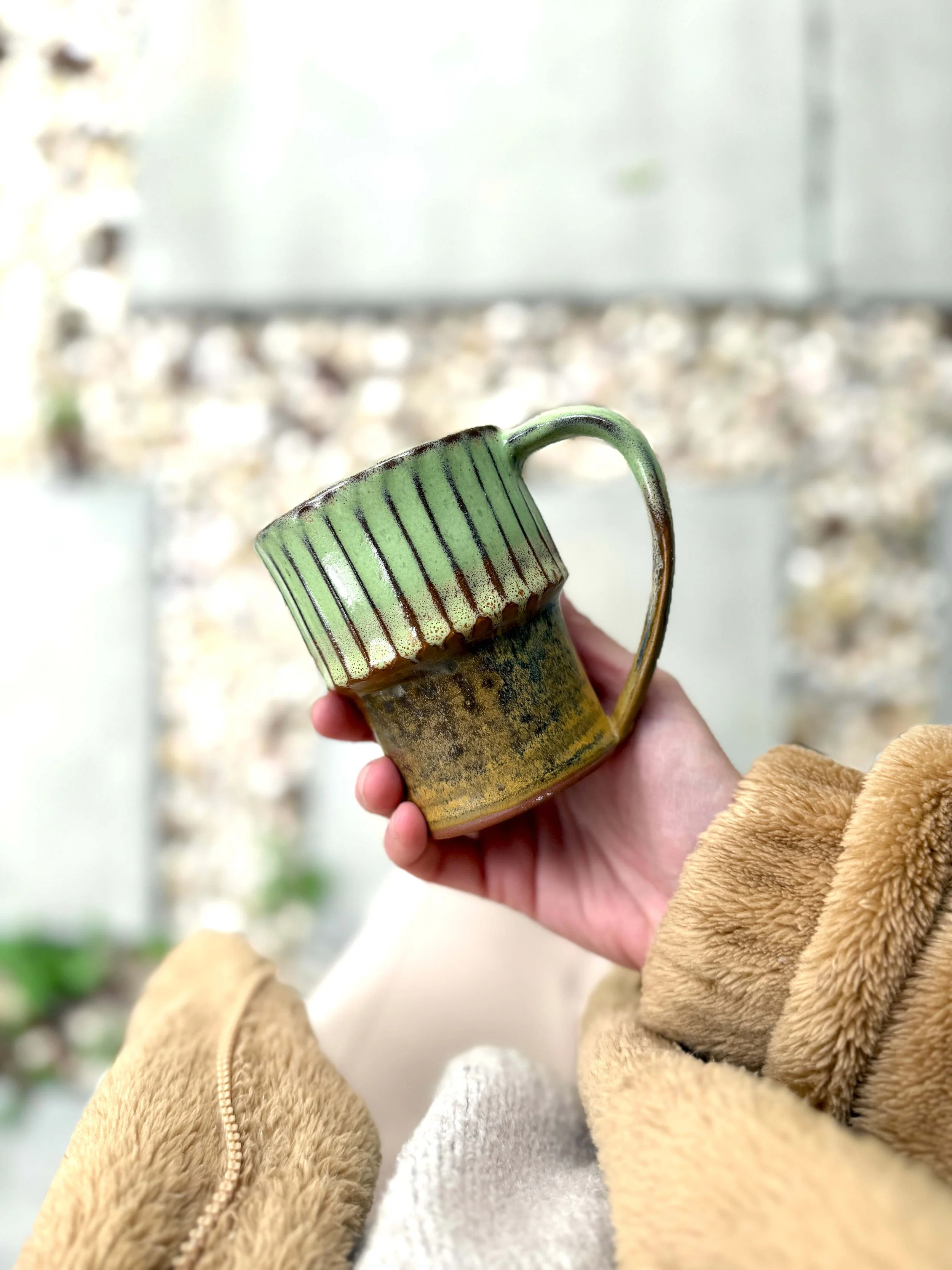 Green Khaki Carved Mug