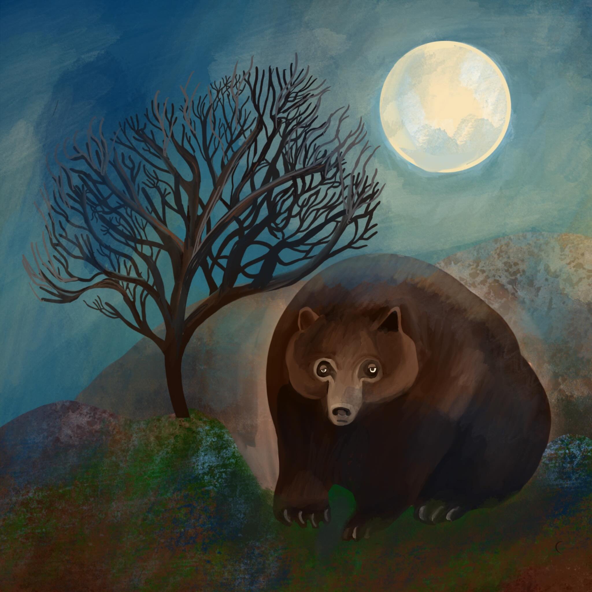 Sweet dreams, fat bears. Rest in nourishment, see you when you are hungry again. And happiest Cold Moon to all. #fatbears #woodlandart #magicalforest #bearillustration #bookillustrator #kidsillustration #hibernate #fullmoon #coldmoon #wintersolstice 