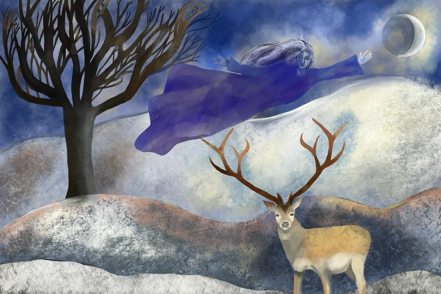 Winter Queen #cailleach #wintersolsticeart #magicalillustration #mysticalillustration #folkartist #folktales #forestart #magicalforest #wintergoddess #illustration_art #digitalpaintings