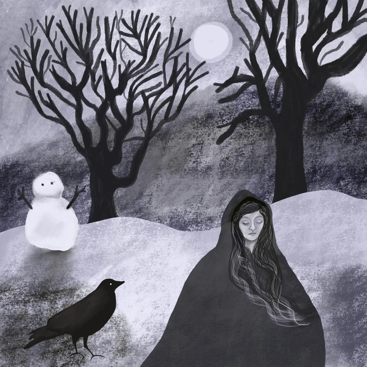 #sadart #illustration_the_best #illustrationofinstagram #winterillustration #mythicalart #mysticalforest #folktales#greyscale