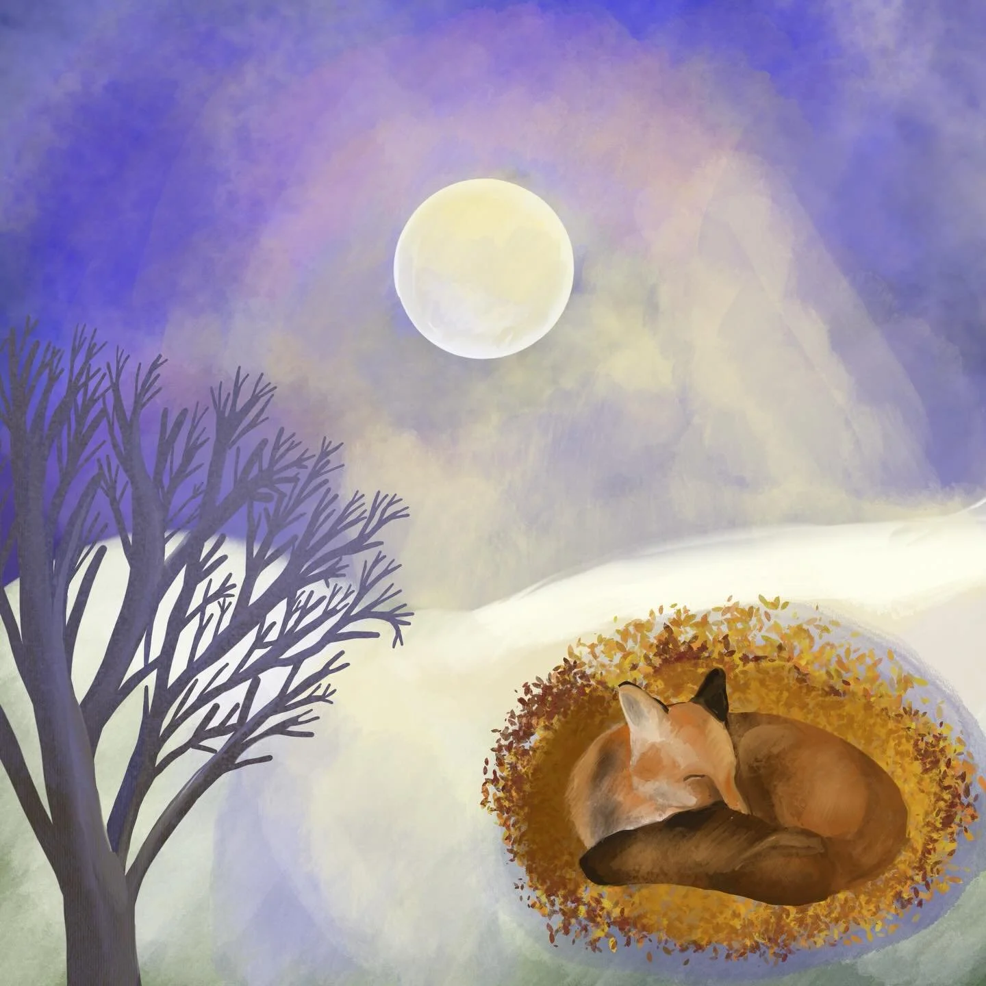 Blessed Imbolc, peace 🦊#imbolc #foxillustration #winterillustration #moonlit #sleepingfox