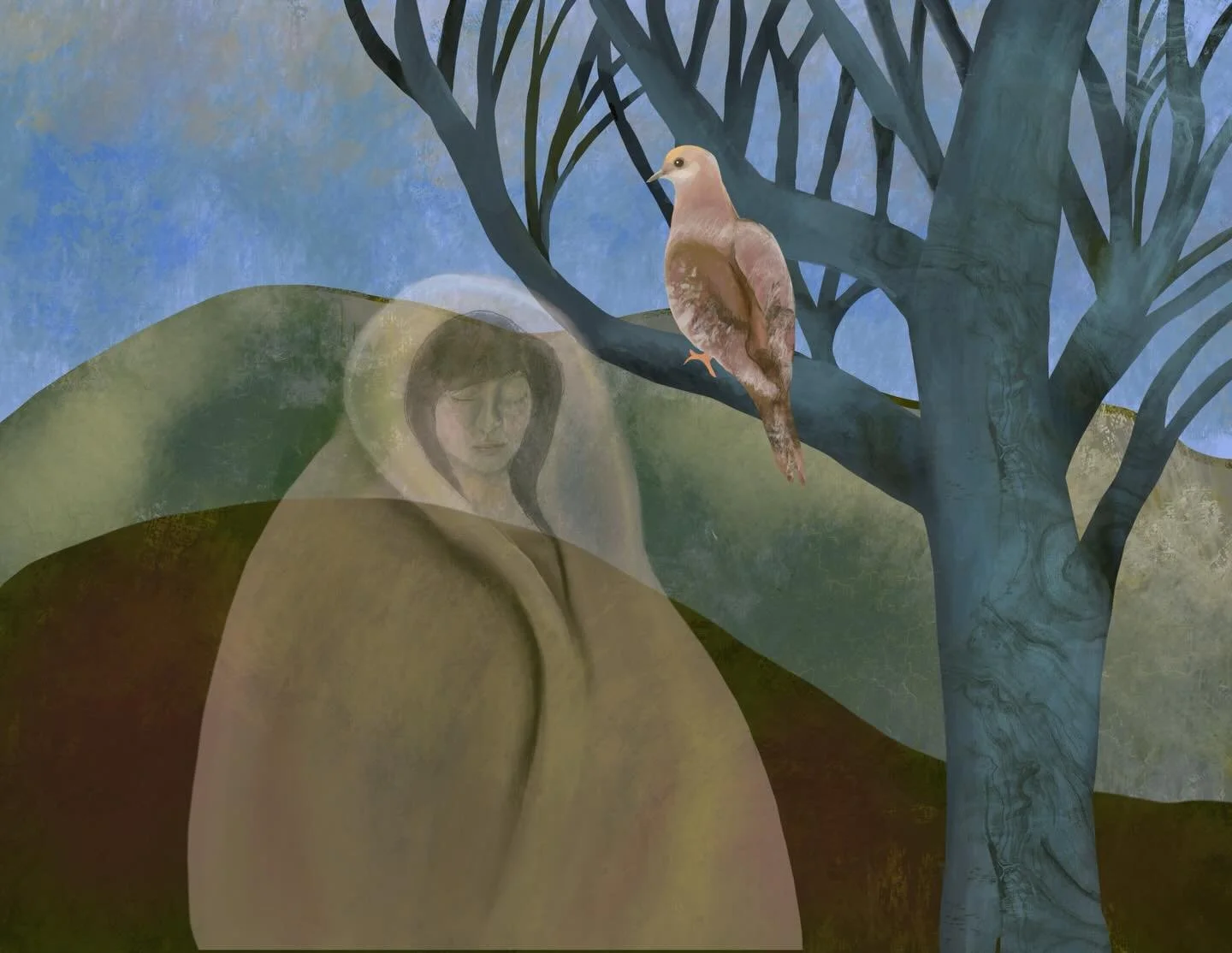 #birdillustration #ghostdrawing #digitallandscapes #mourningdove