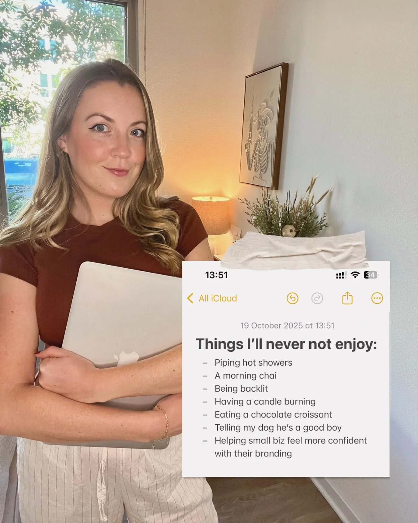 My non-negotiables.
The little joys that keep the creative chaos feeling worth it ✨

#smallbusinessowner #branddesigner #brandingstudio #brandstrategy #designinspo #creativebusiness #behindthebrand #brandingtips #branddesign #studioflow #creativeproc