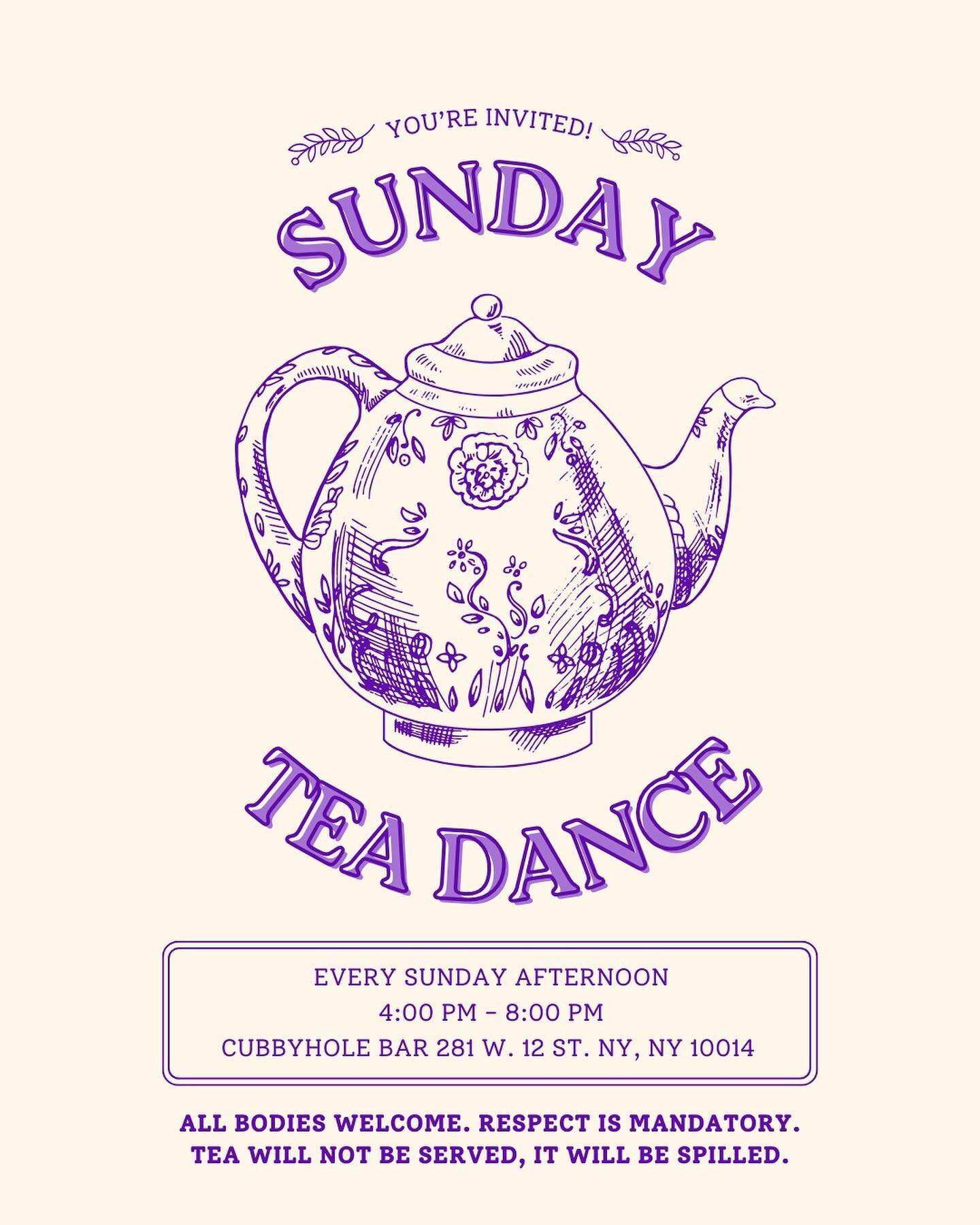 it takes a village (the village, literally) to keep our lights on and doors open. 

please welcome our sunday tea dance, a nod to the queers who came before us and walked (marched) so we can run. 

as a lesbian founded and owned queer bar, &ldquo;the