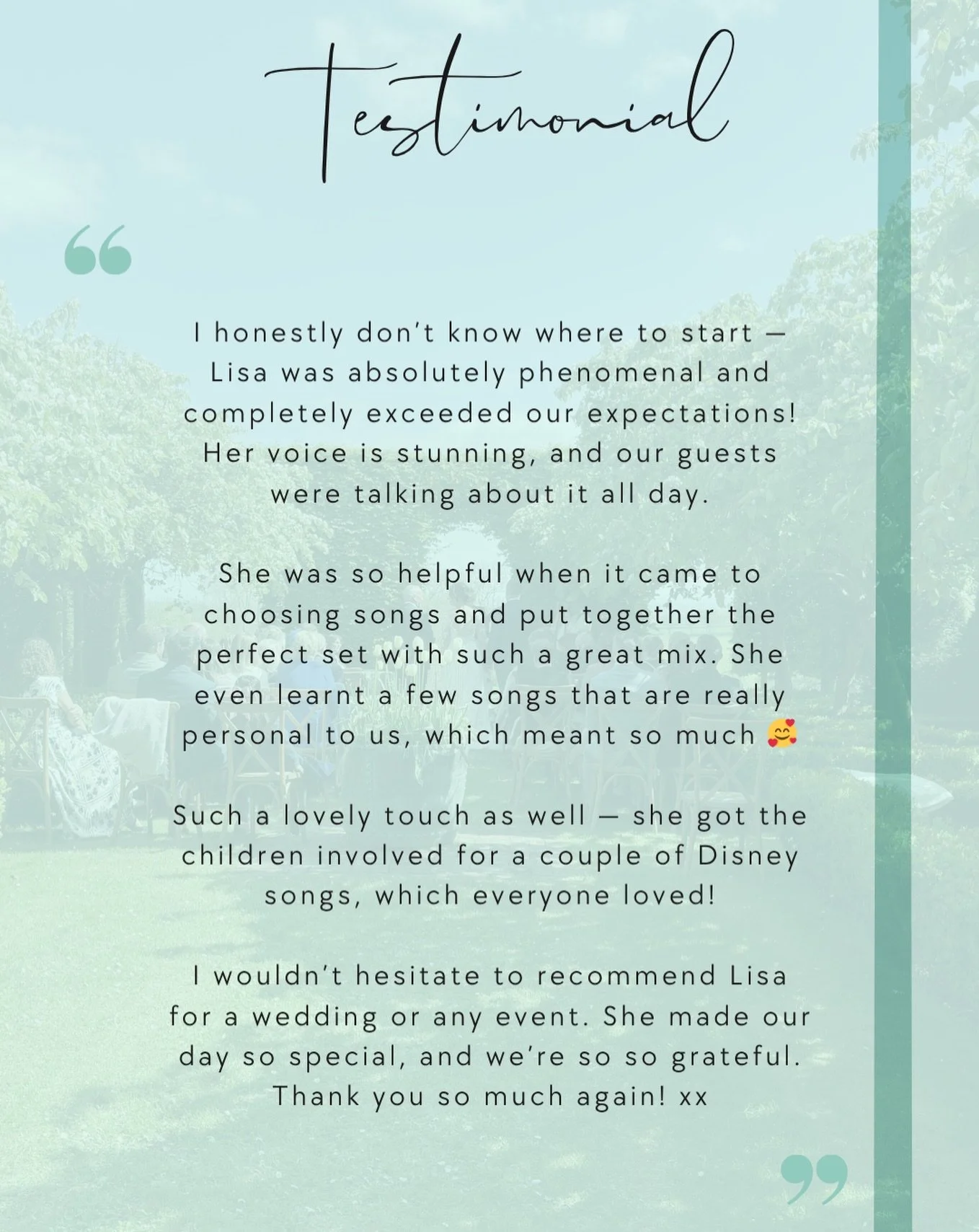 🥰 This review though 🥹😍 

Thank you E&amp;A🫶🏼&hearts;️

⛪️ @pauntley_court 

So grateful to get to share so many special moments with my couples &hearts;️💗 

If you&rsquo;re looking for some entertainment for your wedding, I still have some ava