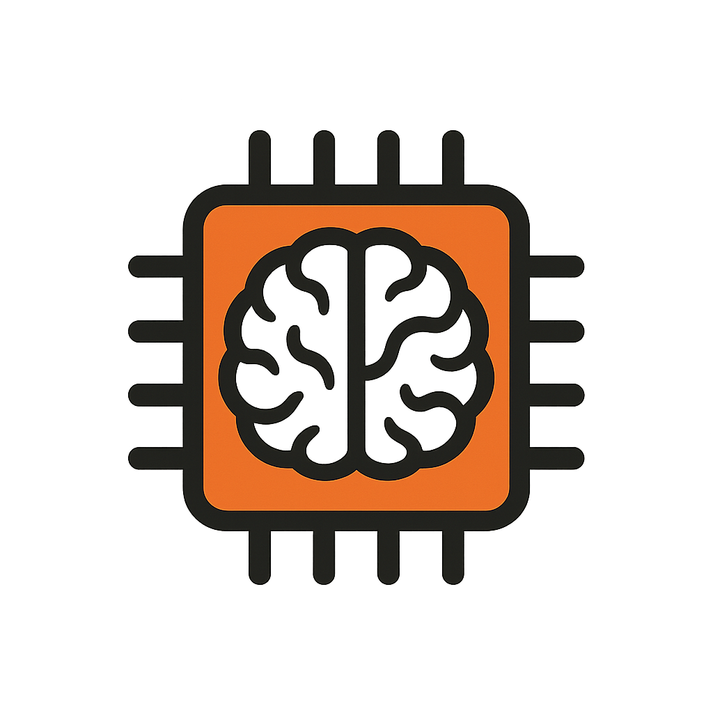 Illustration of a computer chip with a brain symbol inside, representing artificial intelligence or cognitive computing.