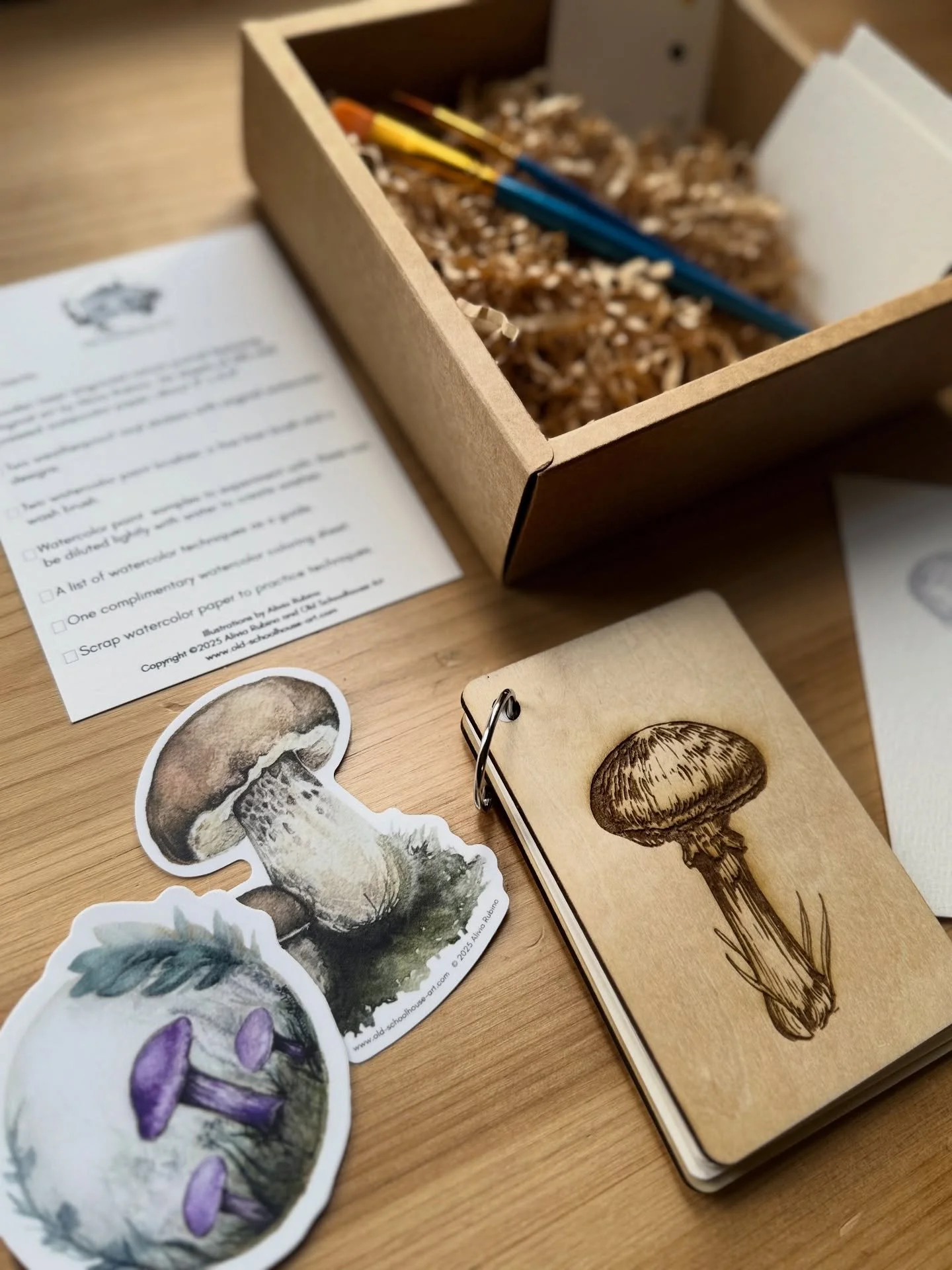 Refillable nature journaling watercolor kit - mushroom themed- will be available on www.old-schoolhouse-art.com on 10/29. Practice nature journaling with watercolors, while taking notes on the fungi you spot. 🍄🍄&zwj;🟫 Two different sticker options