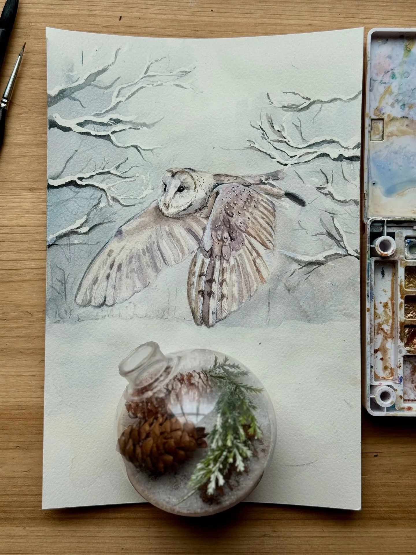 #owl #barnowl #winter #holidays #watercolorpainting #watercolorartist #aliviarubino