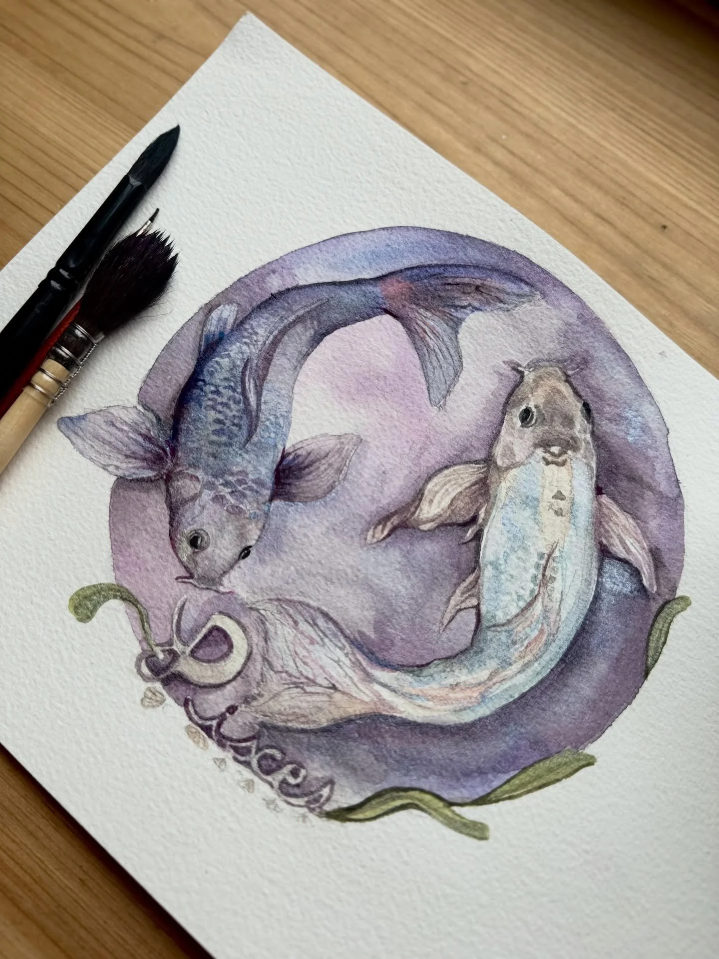 Pisces:
This piece drifted a little more into the dreamy realm than other paintings, but I suppose that is suitable for Pisces. Dedicated to my twin fish.
Artistic, intuitive, creative, sensitive, and empathetic. 
#waterelement #piscesart #zodiac art