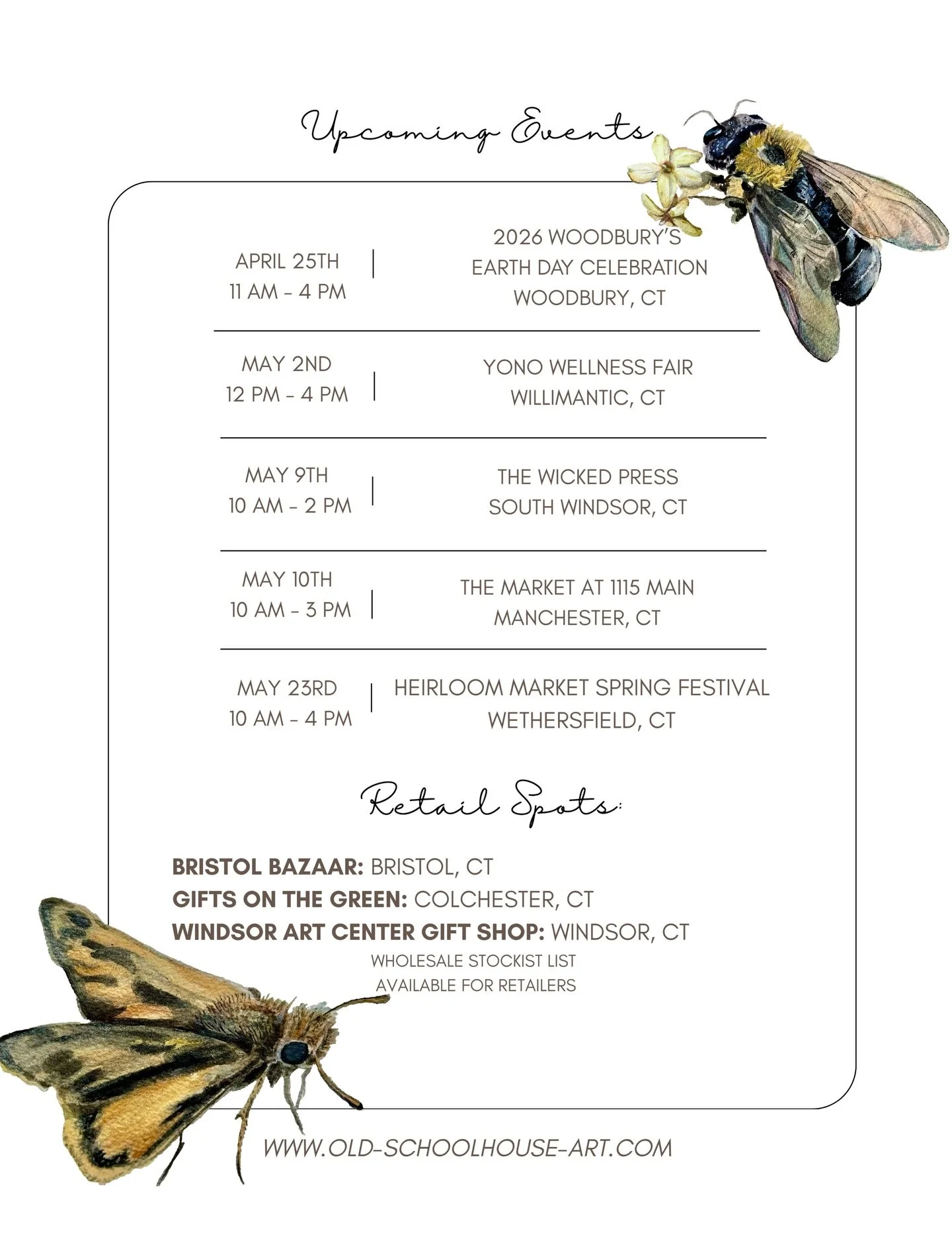 Market season starts soon and we couldn&rsquo;t be more excited! 
Starting in April, we&rsquo;ll be back at @thebristolbazaarct with a table! At the end of the month, we&rsquo;ll be in Woodbury for the @woodburyearthday. 

Find us @thewickedpress, @y