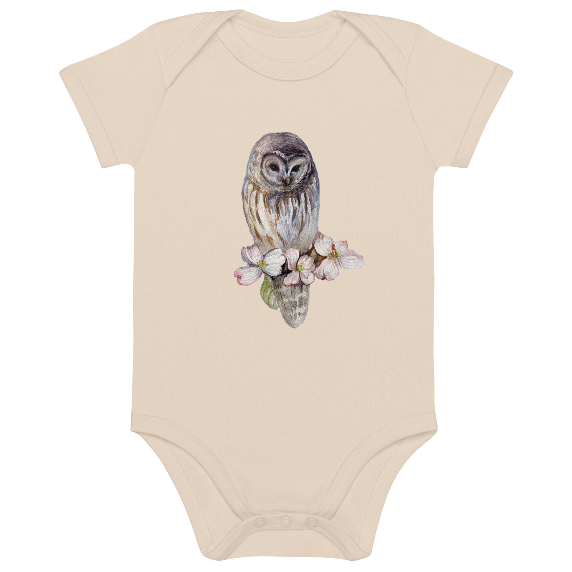 Organic Cotton Barred Owl Baby Bodysuit : Original Watercolor Barred Owl