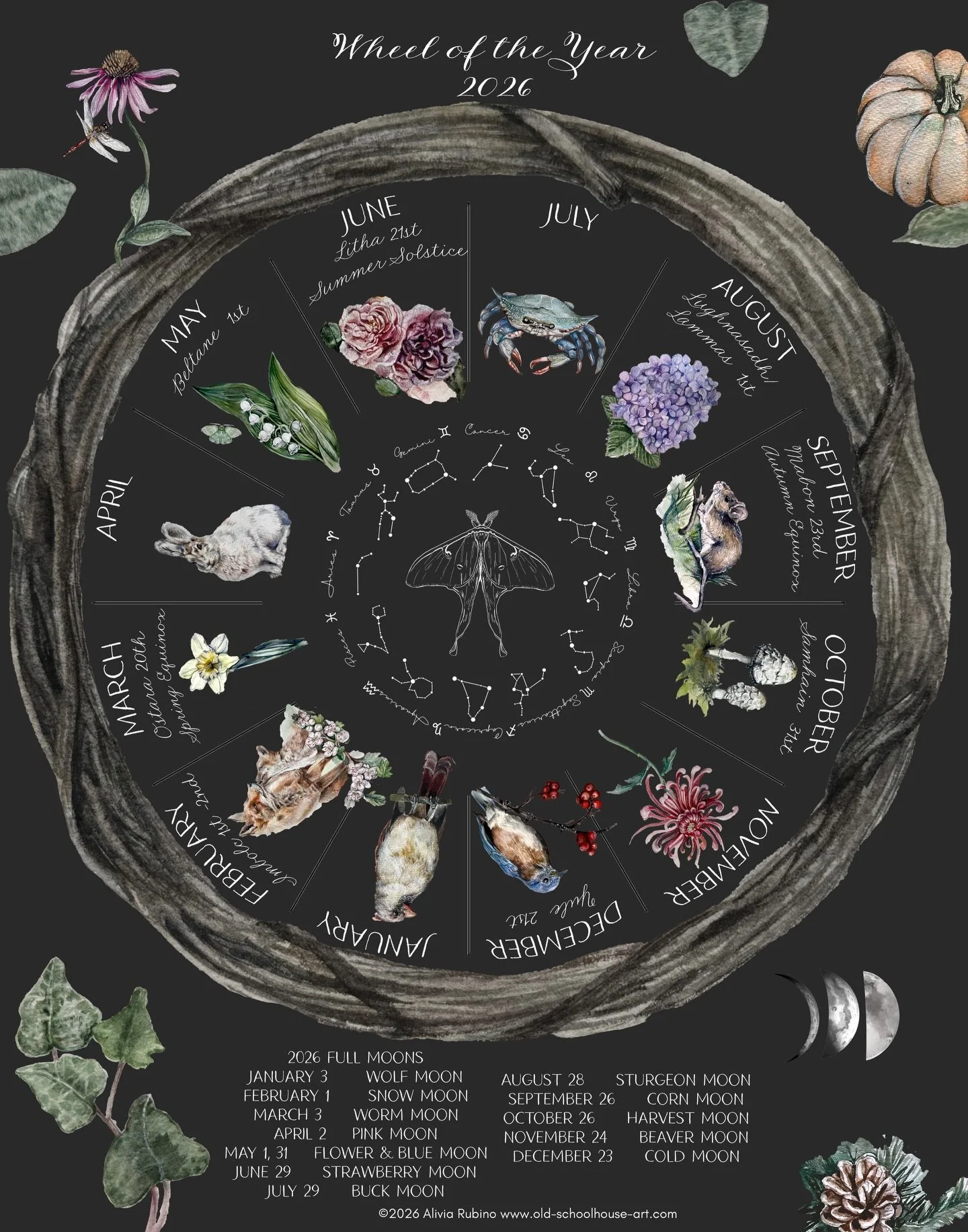 🤦&zwj;♀️ Reposting my Wheel of the Year prints because I had some big typos and placement issues. These prints will be available in select retail locations, on my website, and at my upcoming events including @woodburyearthday.

#wheeloftheyear #seas