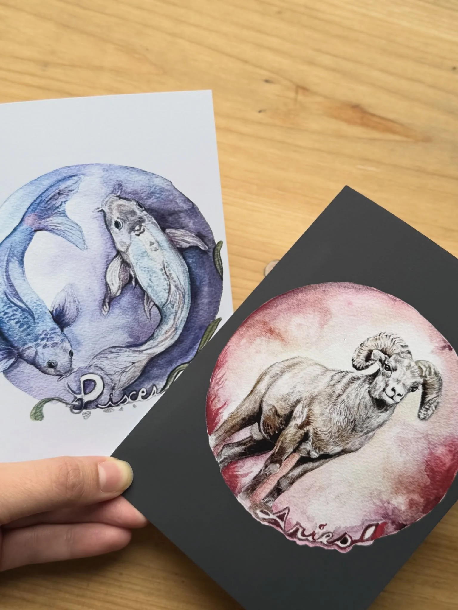 I&rsquo;m a little bit slow with this collection, but #pisces and #aries cards and prints will be available at @yonowillimantic May 2nd for the Wellness Fair. Taurus and Gemini will be available soon after. #zodiac #aliviarubino #oldschoolhouseart