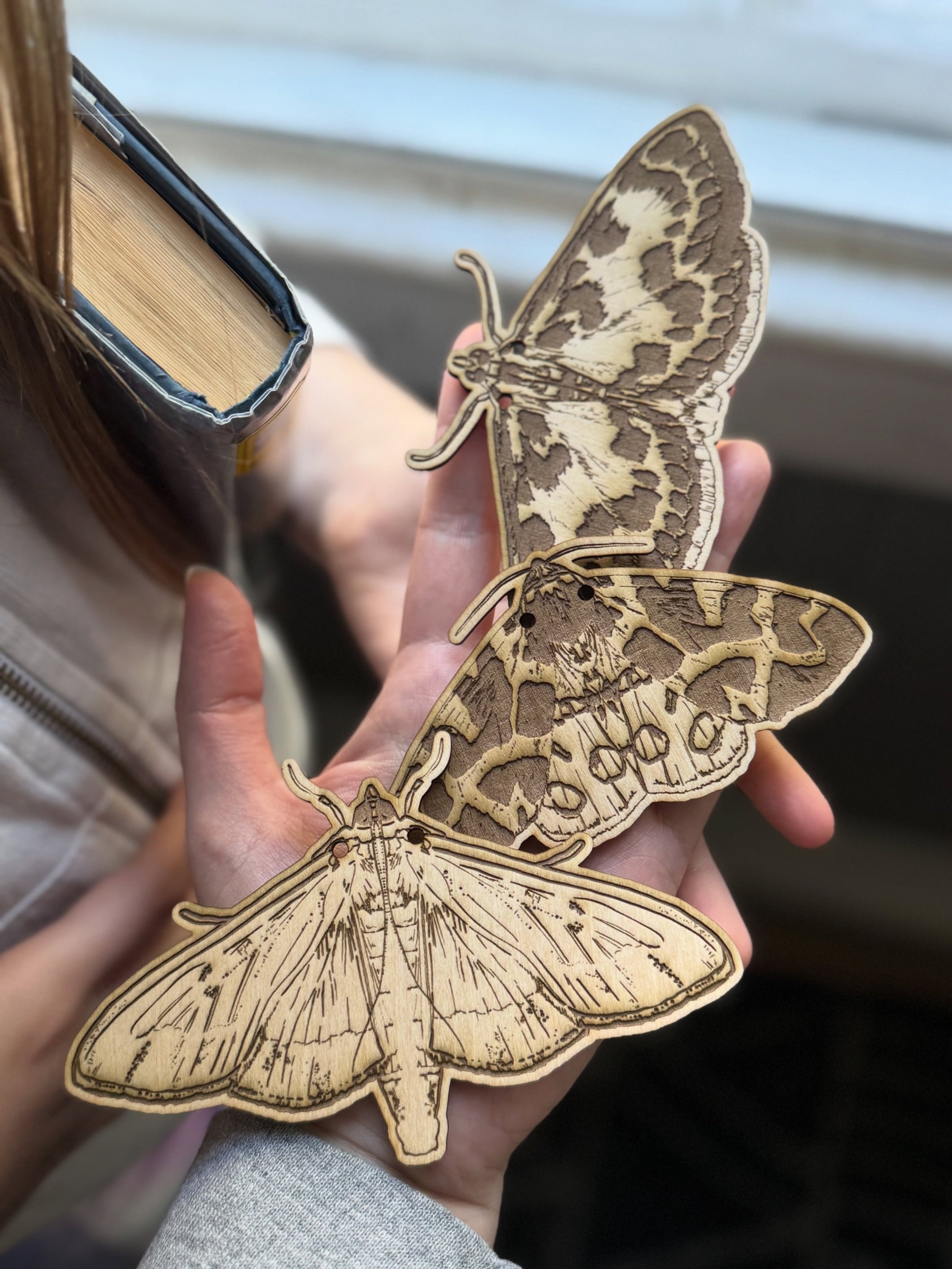 My 9-year-old daughter helped me draw 2/3 of these moths and then I engraved them.. The original plan was to paint them and make a garland. What should we do? Appearing somewhere this weekend. #moths #mothgarland #art #kidentrepreneur #entomolgy