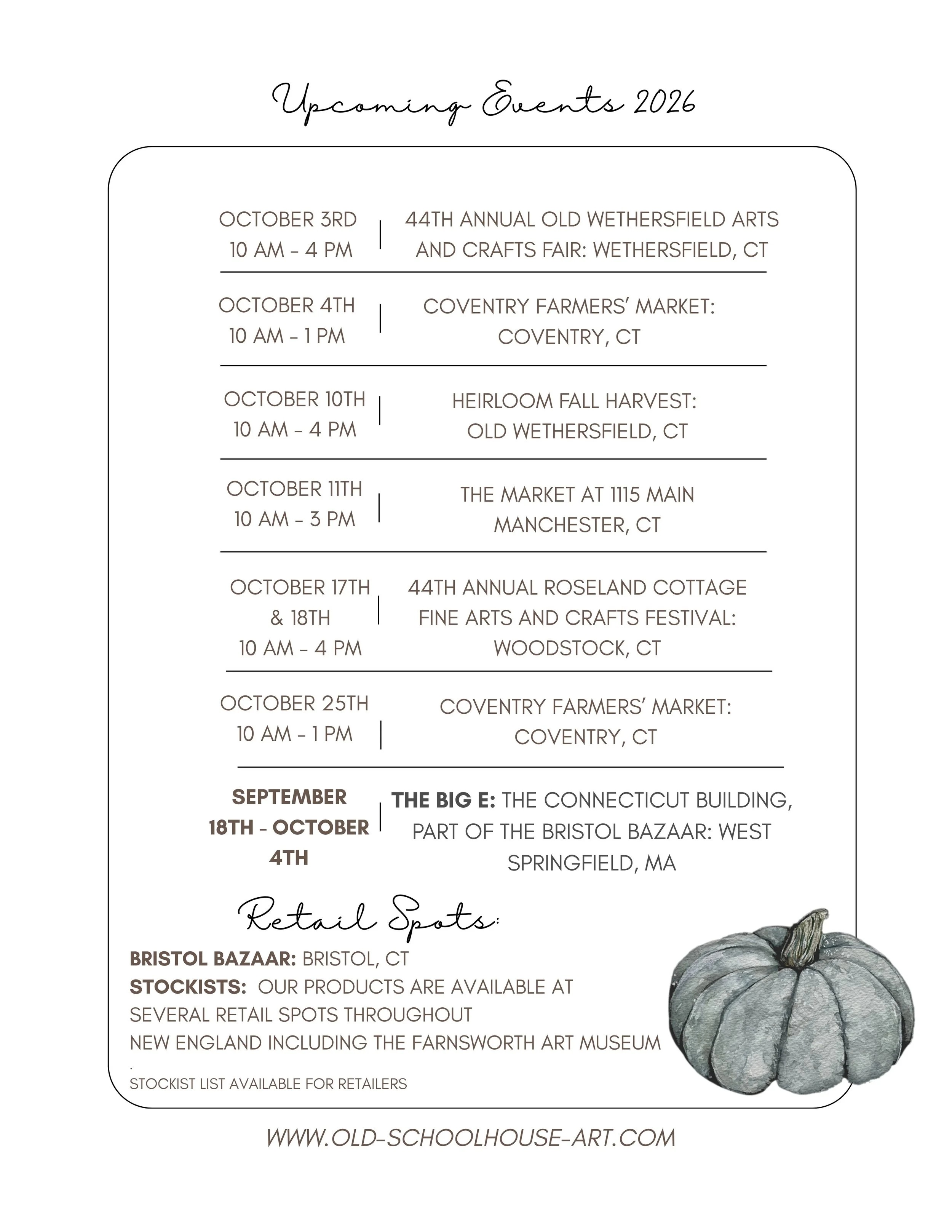 October is our busiest market month of the year and full of our favorite events! 
Find us @ow_artsandcrafts_fair this coming Saturday followed by @coventryfarmersmarketct on the 4th and 25th.

We'll be returning to @heirloommarket next weekend for th