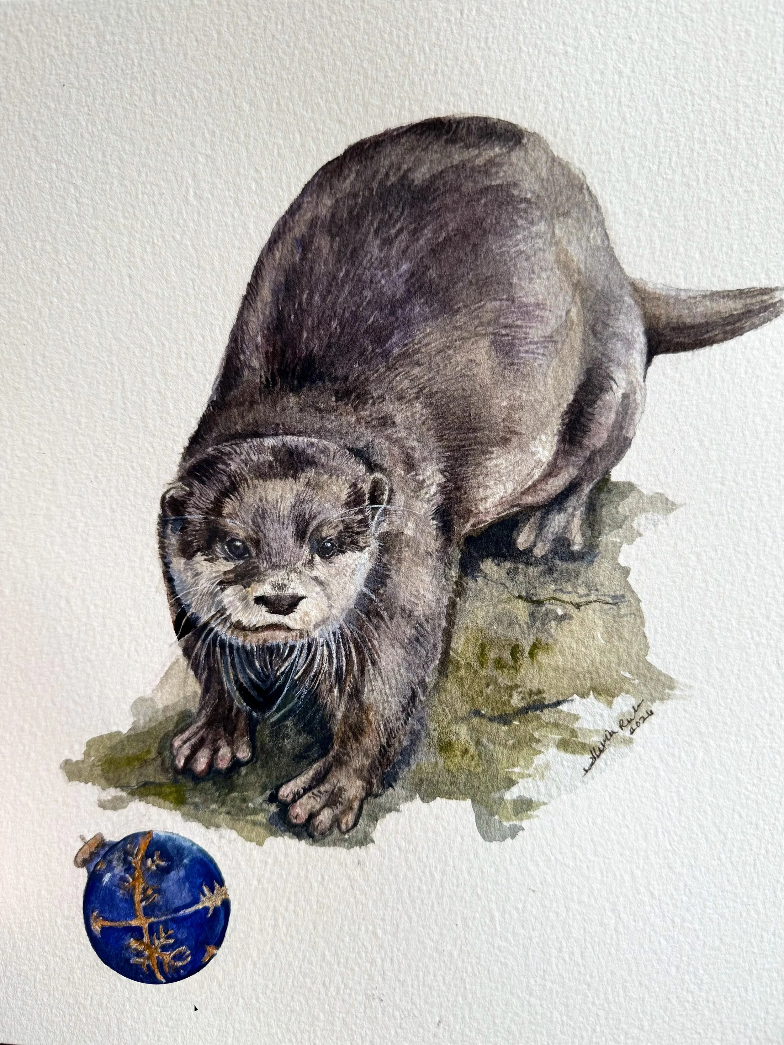 Went in wanting to paint a North American river otter based on some photos I took recently, but ended up with this one. I *think* it&rsquo;s an Asian small-clawed otter. #otterart #otter #oldschoolhouseart #cuteotter