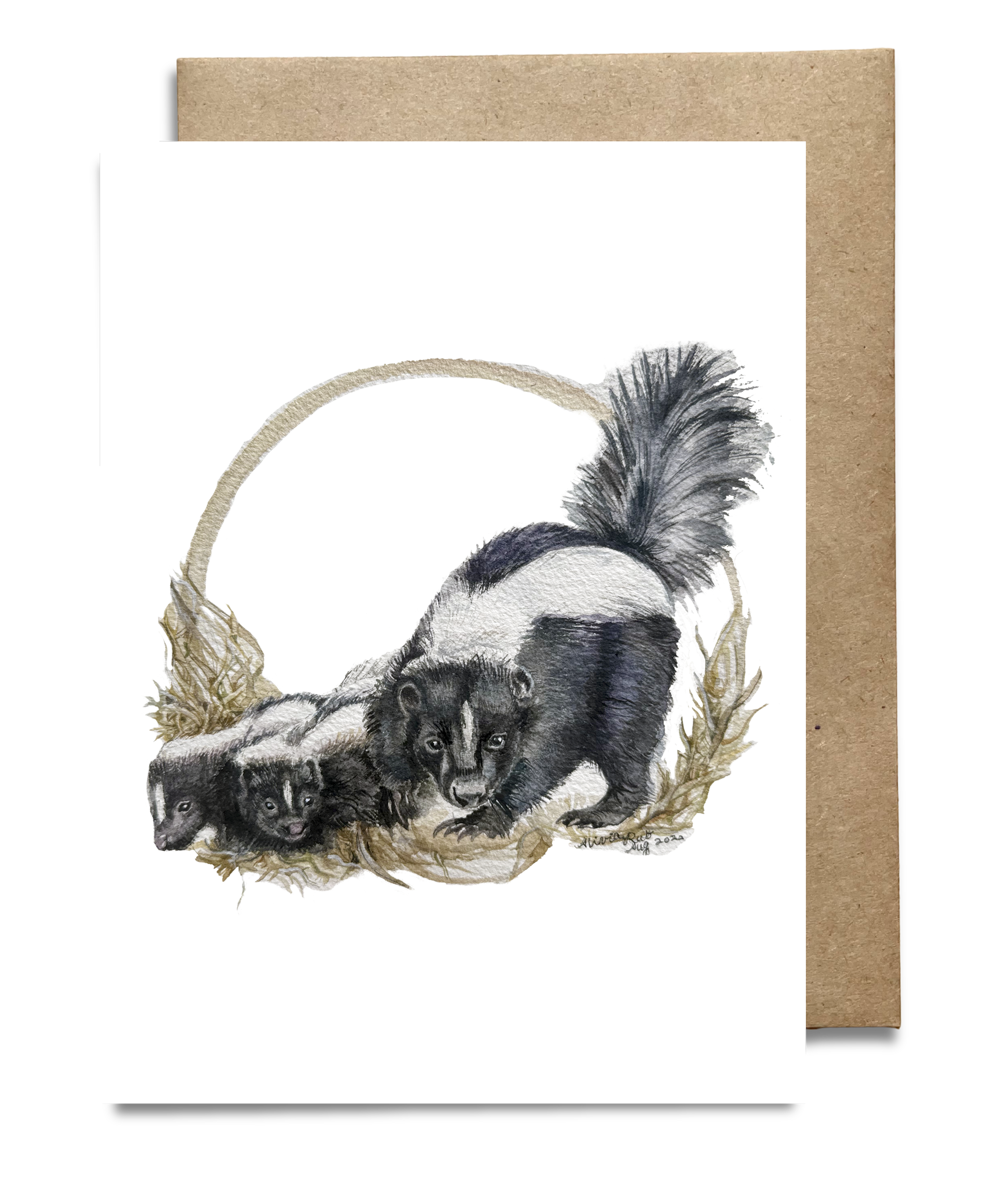 Skunk Mother and Babies Card