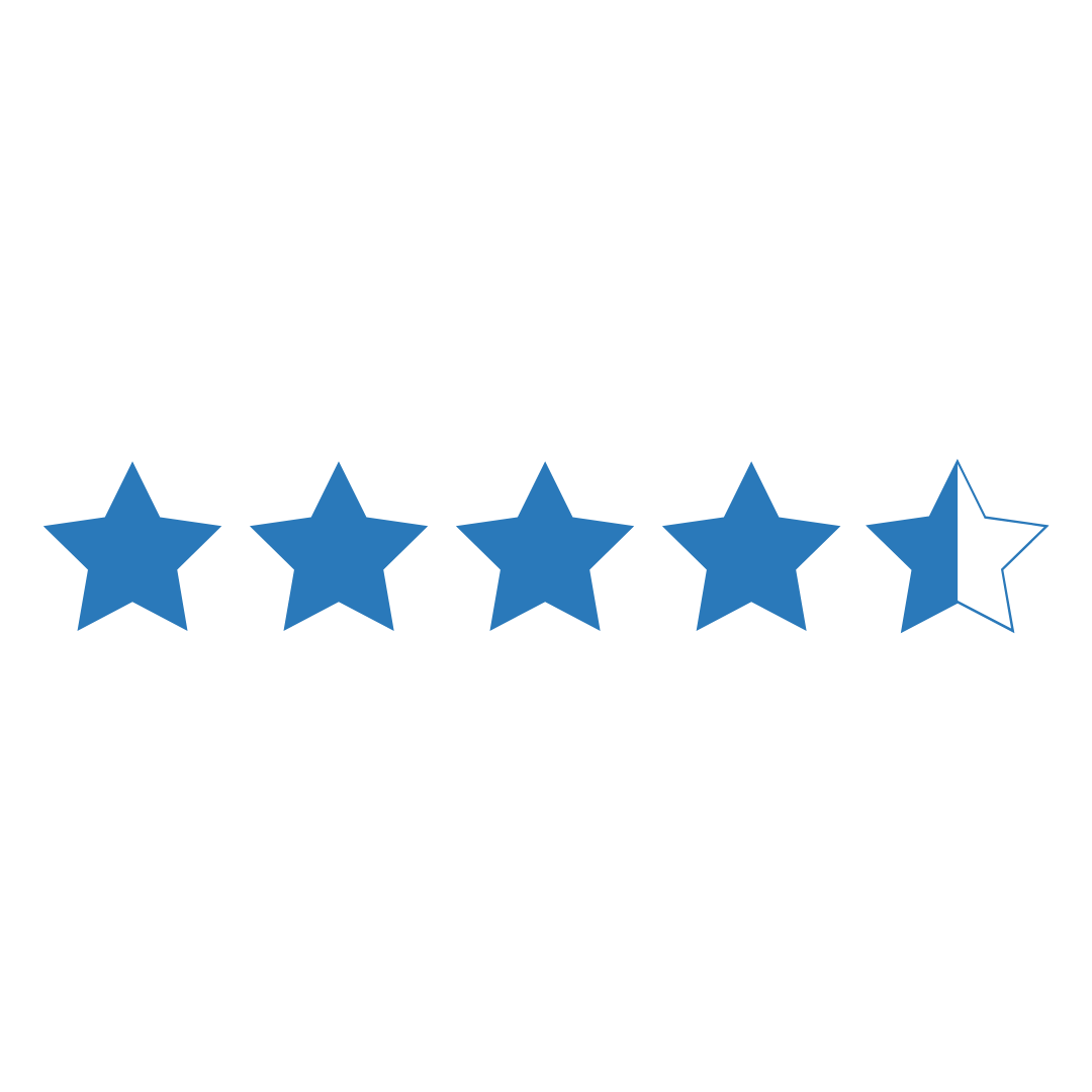 Five filled blue stars and one empty star arranged horizontally, representing a 4.5-star rating.