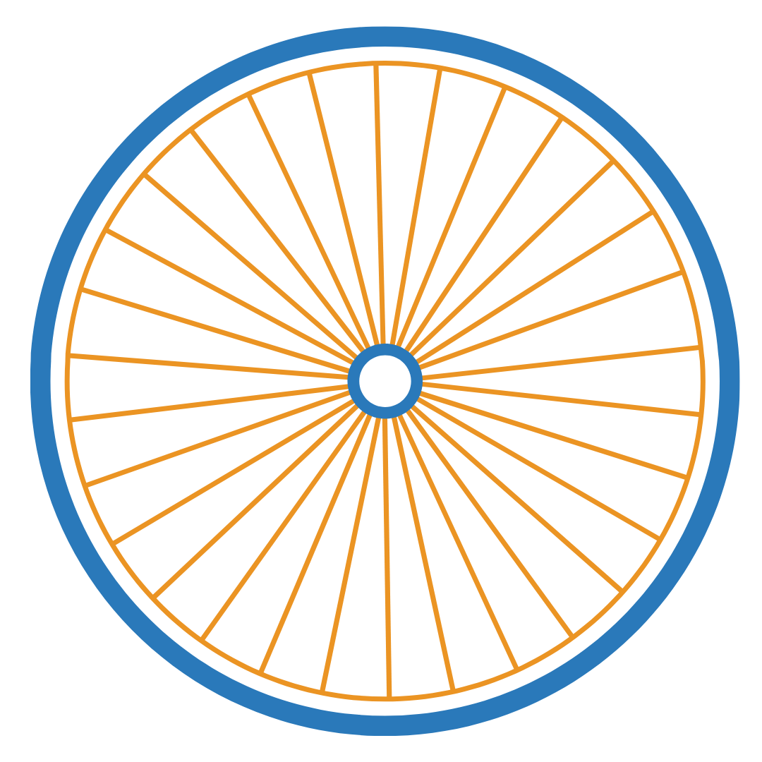 Orange and blue hub and spoke wheel icon