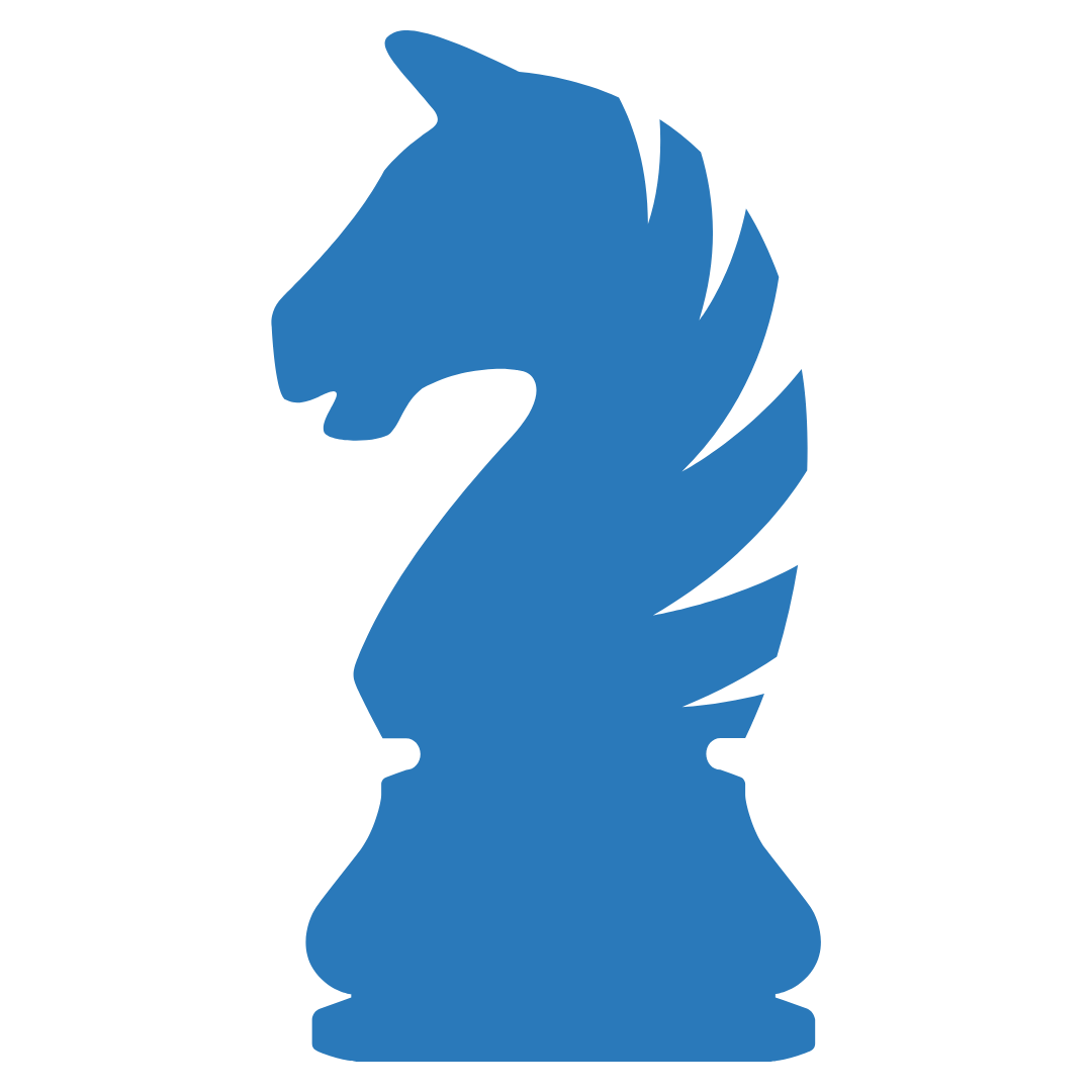 Blue chess knight piece with jagged, feather-like design.