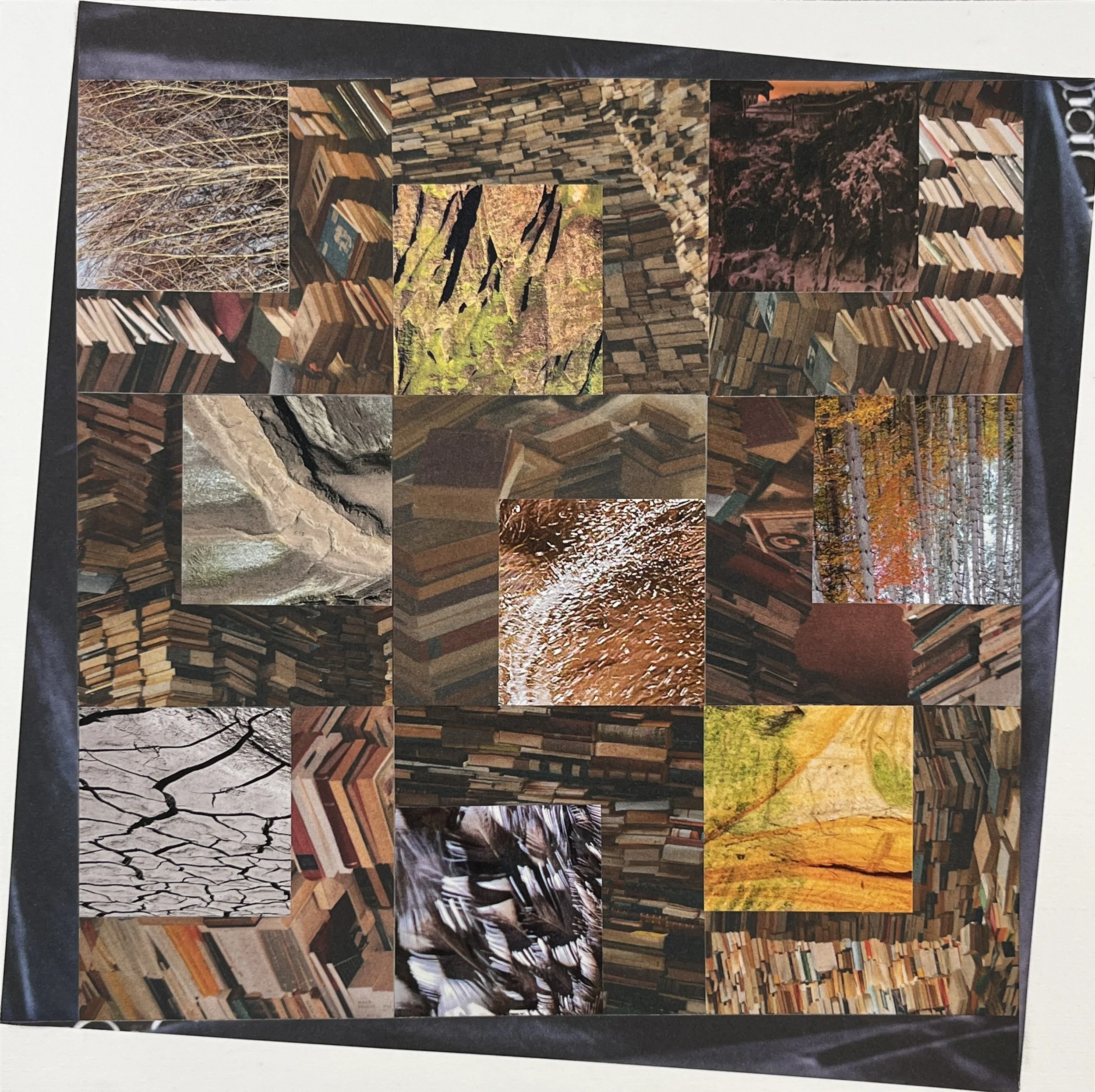 Lost in the Stacks. 2026 paper collage 
10.5 x 10.5