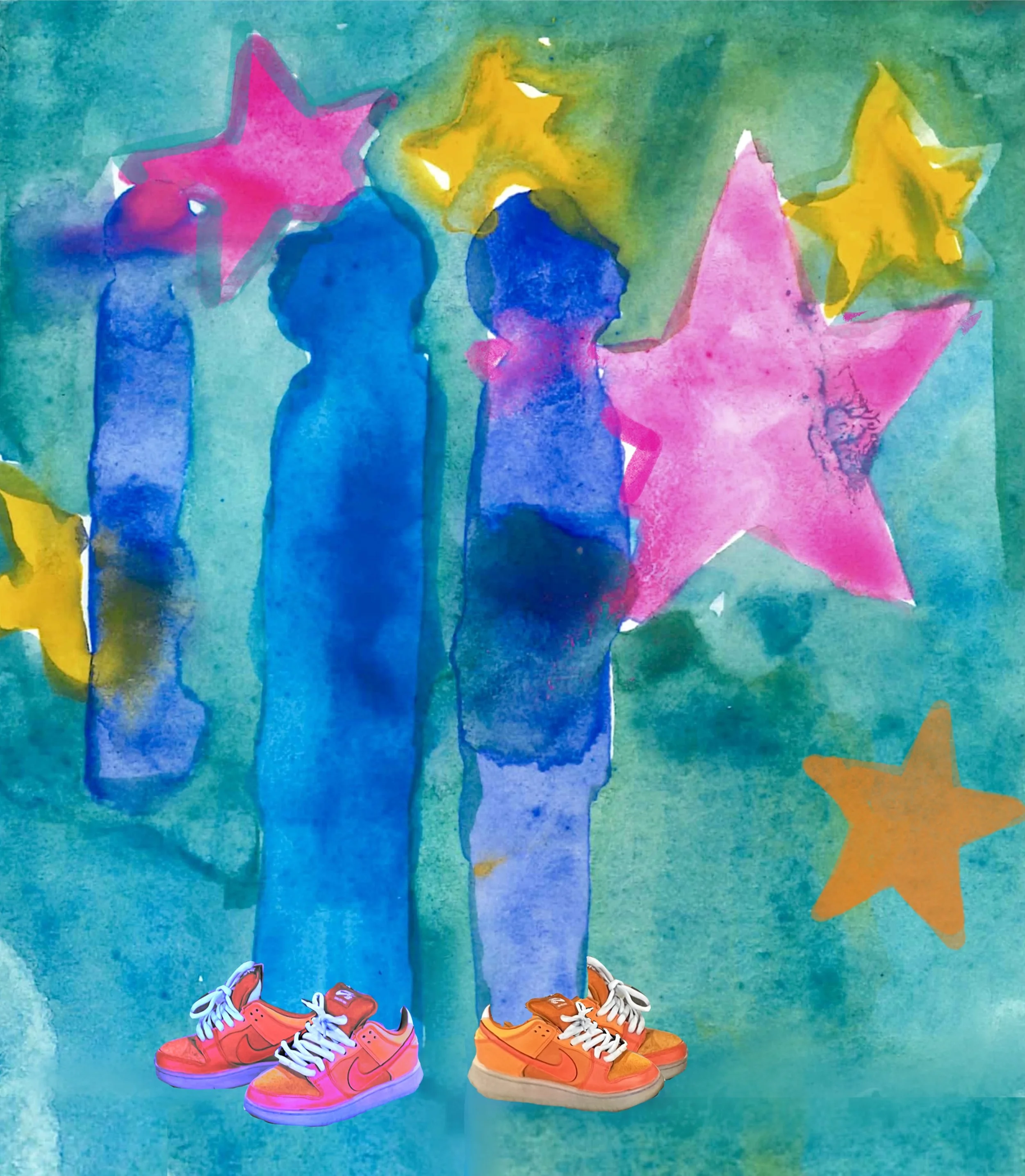 Blue People in Nikes 2023 

Watercolor on mixed media paper & photoshop 