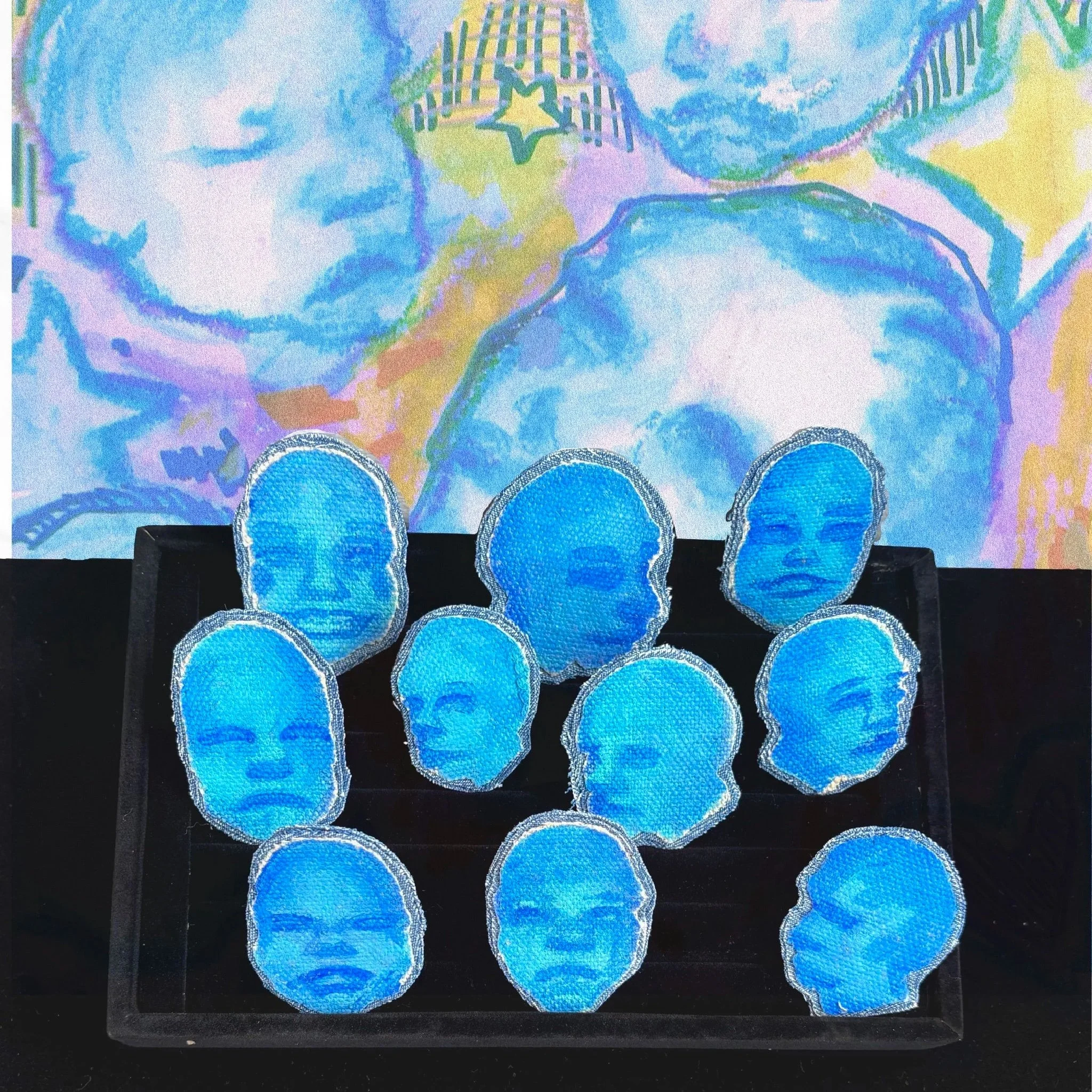 Blue Faces Brooch