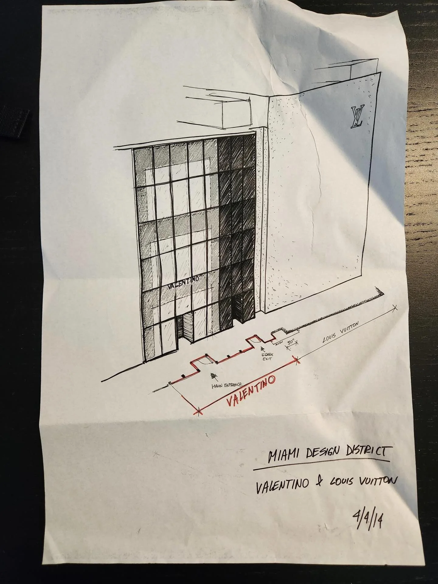 Unearthing gems while spring cleaning the office&hellip; a facade sketch of the original Valentino Miami Design District location.