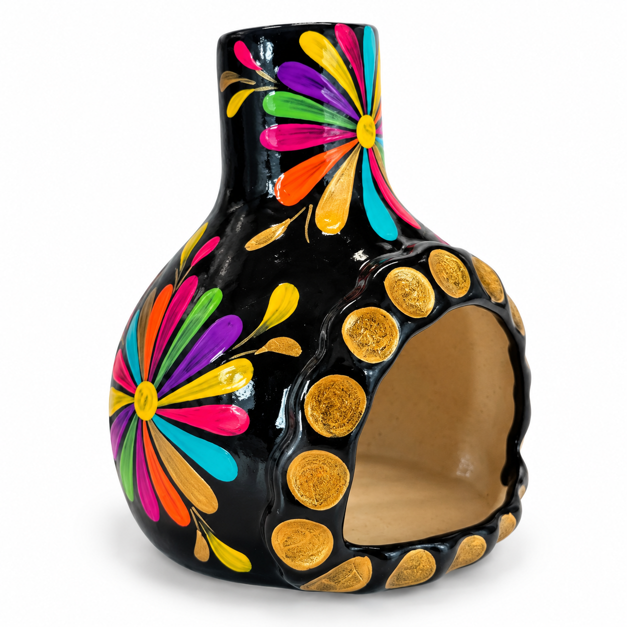 Colorful Hand-Painted Floral Chiminea Vessel.png