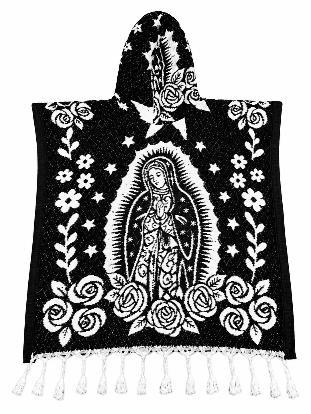 Black-and-White Guadalupe Hooded Poncho.png