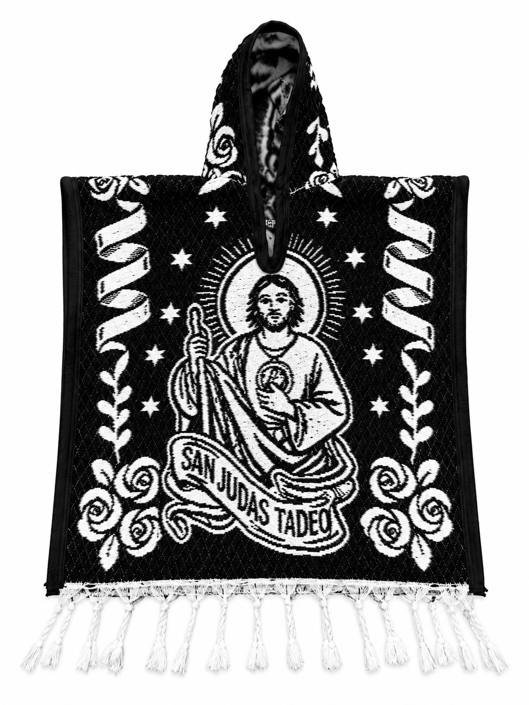 Black-and-White Saint Jude Hooded Poncho.png