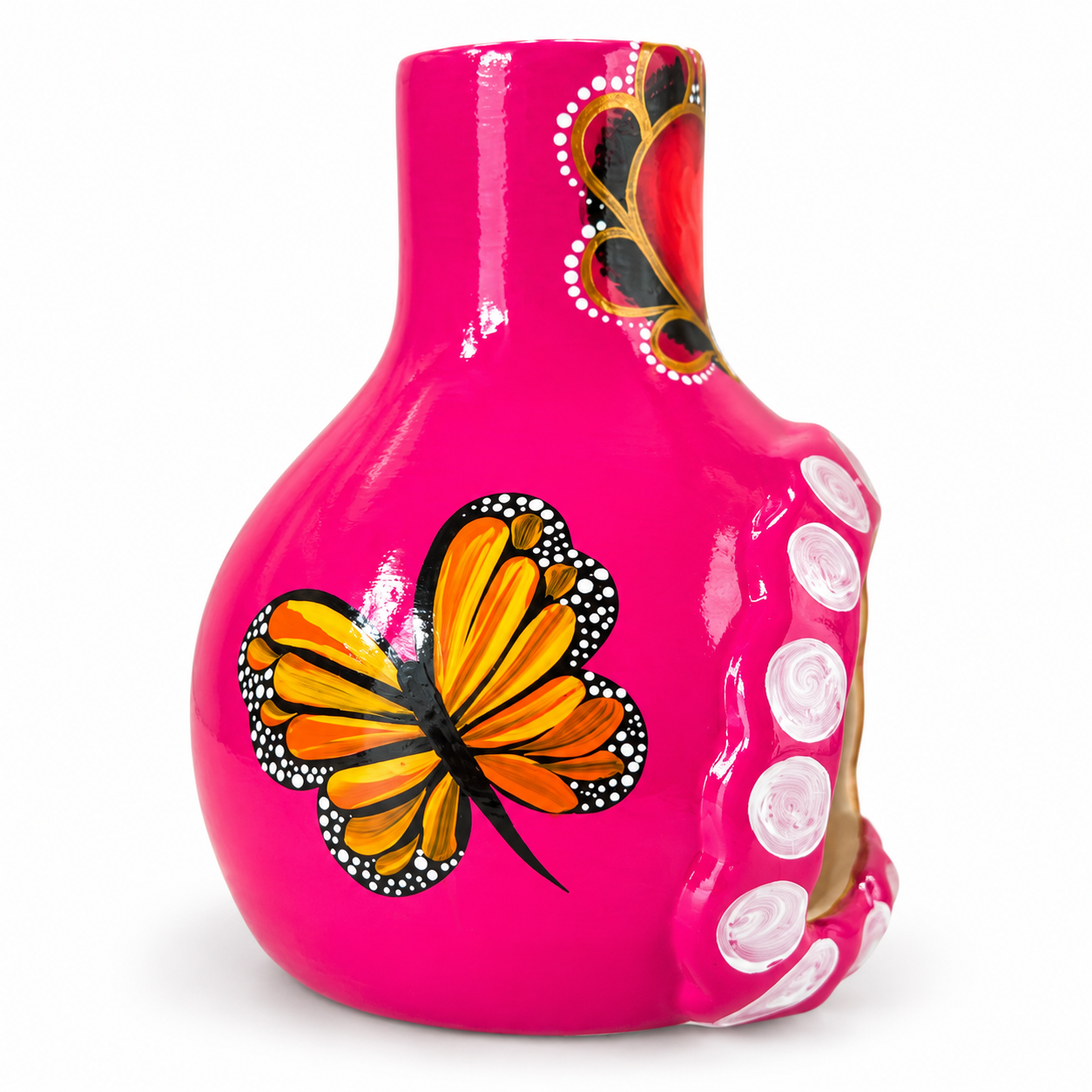 Hot Pink Folk-Art Butterfly Vase.png