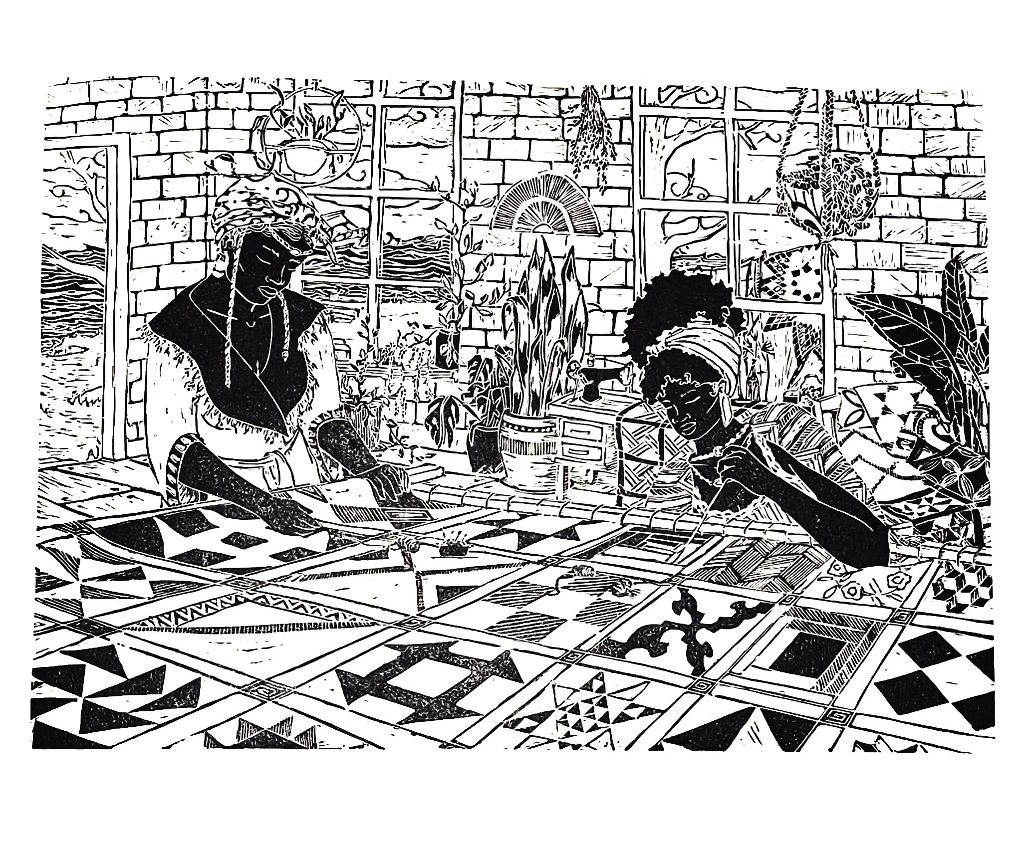 Quilt (2026) - 16x20 in., Linocut, handprinted on watercolor paper