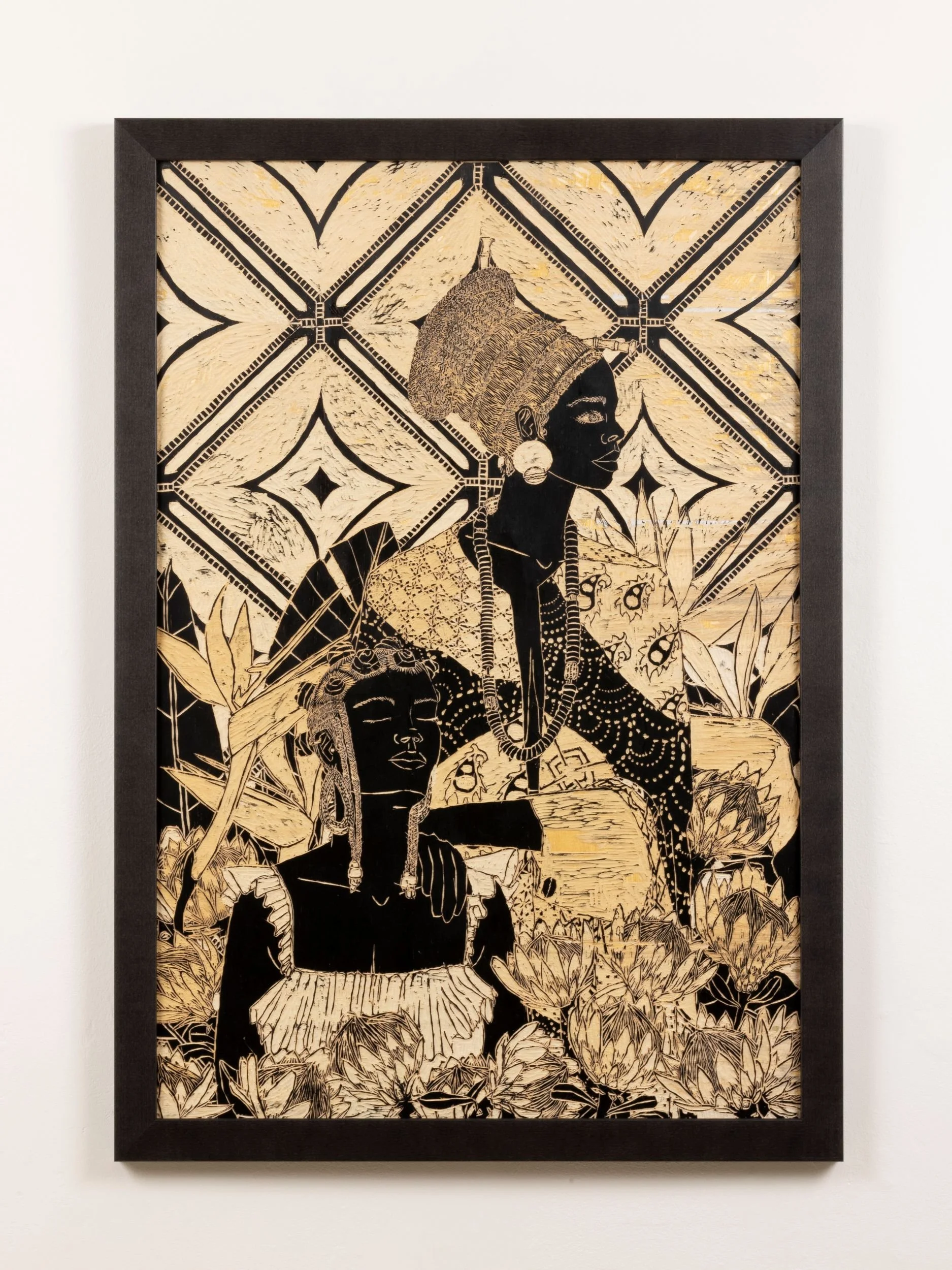 Edamburu, 2025 (NOT FOR SALE) - 
Black ink on hand-carved birch plywood  (27x38.25x1 inch with frame)
