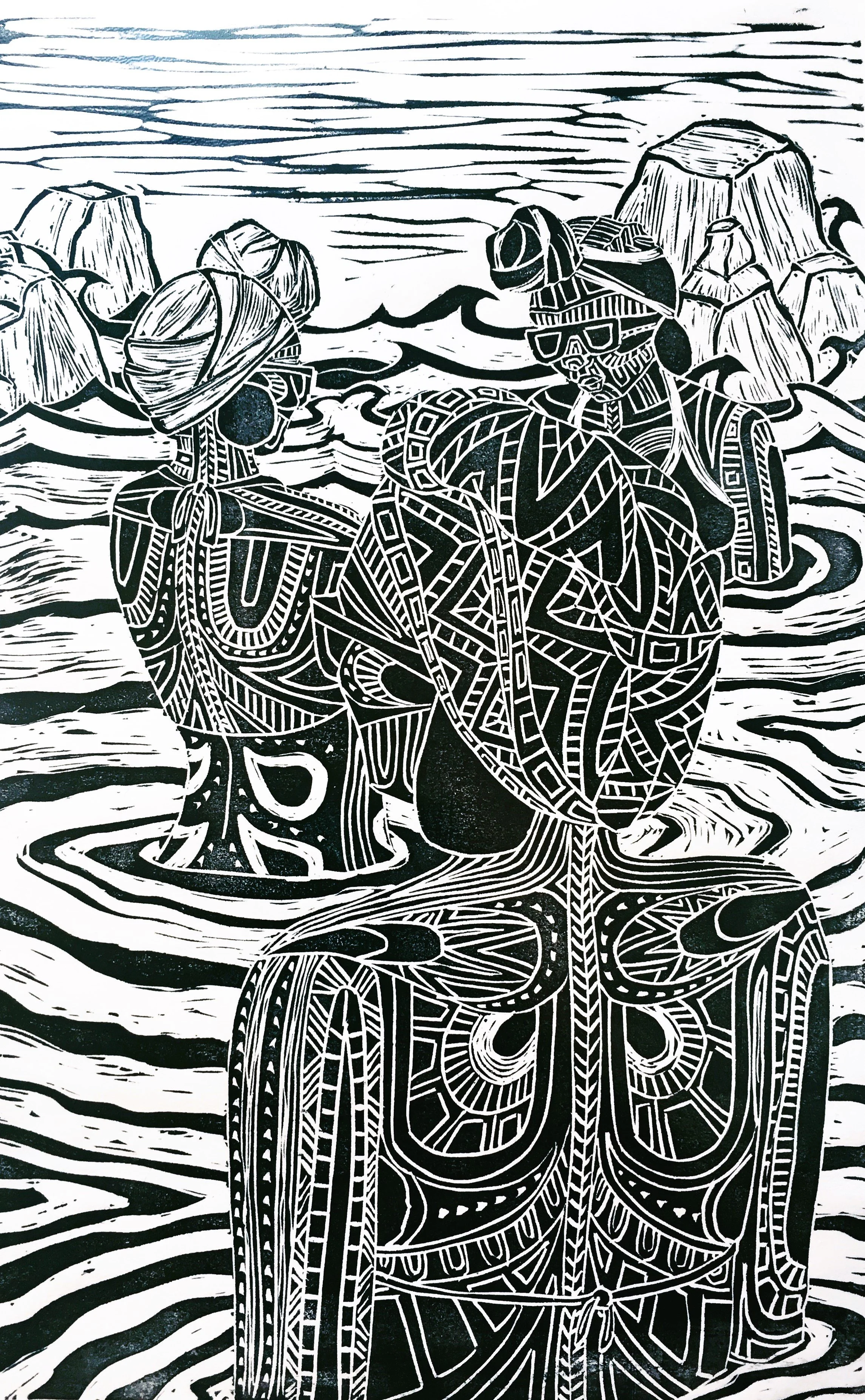 Untitled (2018) - 12x9 in., Linocut, handprinted ink on watercolor paper (SOLD OUT)