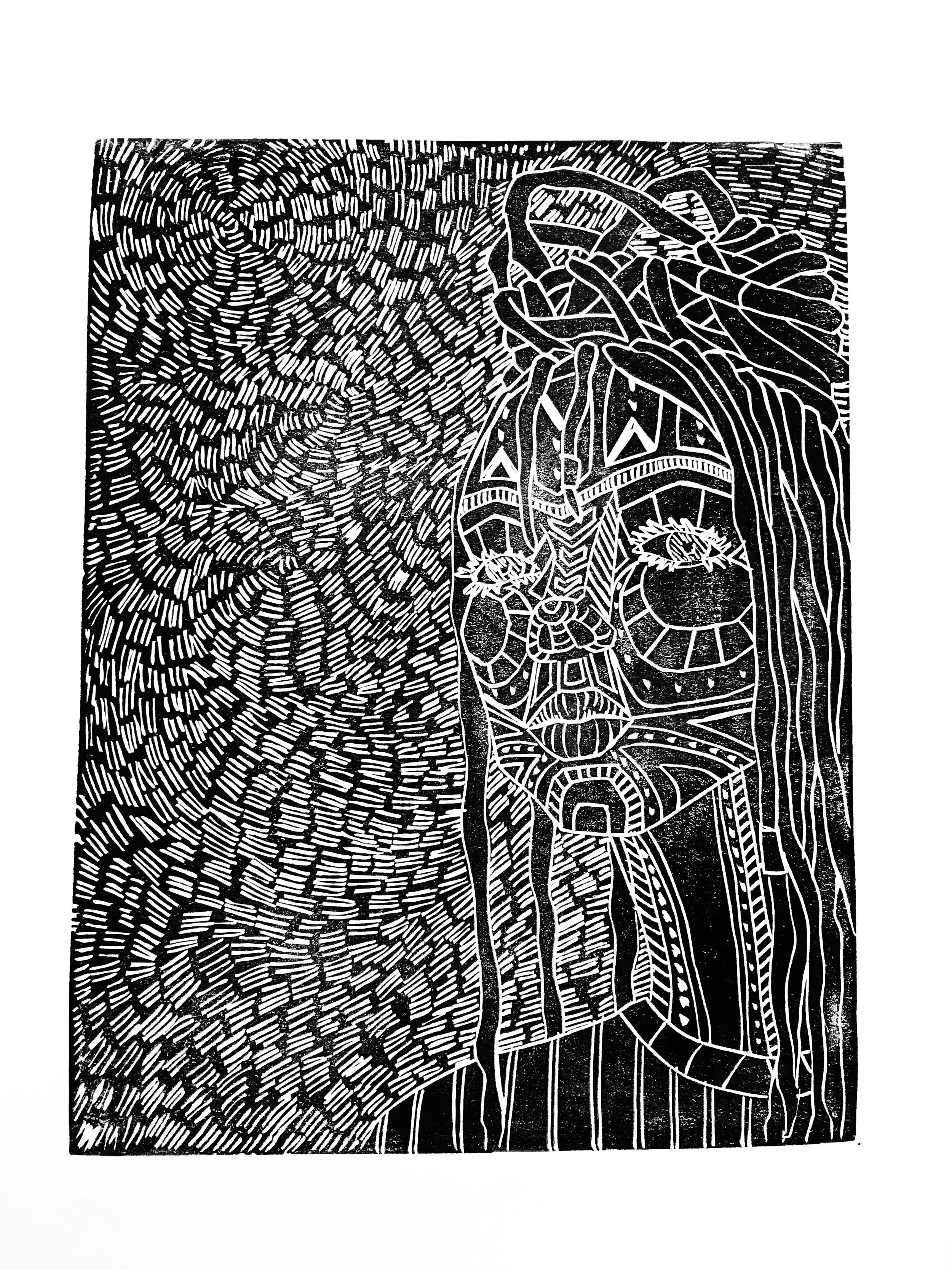 Swirling Sky (2019) - 9x6 in., Linocut, handprinted ink on watercolor paper (SOLD OUT)