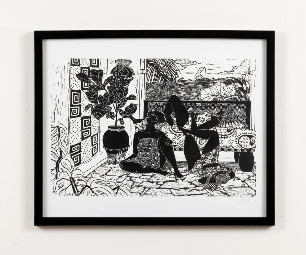 Lamu (2025) - 16x20 in., Linocut, handprinted ink on watercolor paper