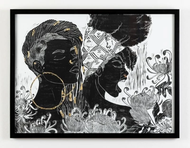 Silent Scream (2021) - 18x24 in., Linocut, handprinted ink with gold and copper leaf accents on watercolor paper