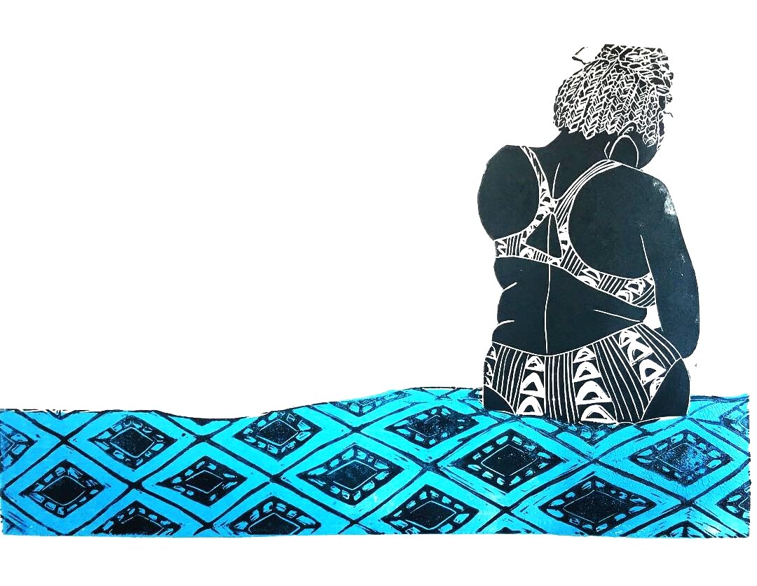 Seated Woman (2019) - 8x10 in., Linocut, handprinted ink on watercolor paper (SOLD OUT)